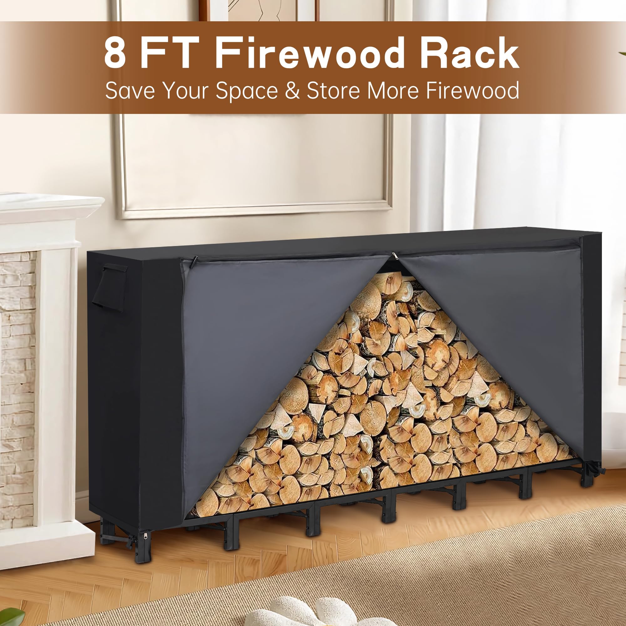 Home Racking 8ft Snapklik.com : Werphwoods 8ft Outdoor Firwood Rack, Adjustable Firewood ...