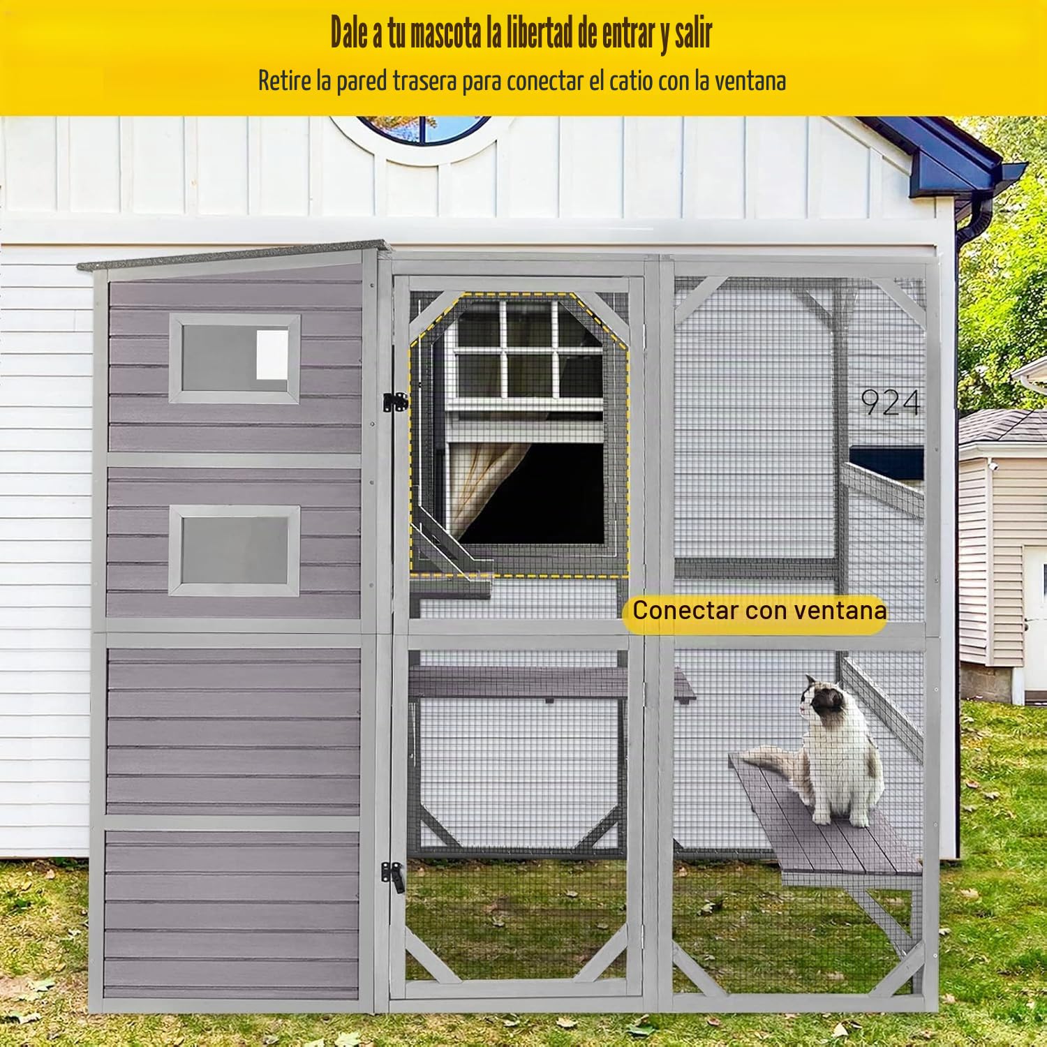 Casa para gatos al aire libre Catio con 4 niveles para gatos, jaula grande para gatos para interiores y exteriores, con techo resistente a la intemperie y habitación espaciosa