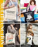 Vista 7 de AUSVKAI Bolsa de lona estética linda para mujeres, bolsa de comestibles universitaria, tela de algodón, para la playa, regalo