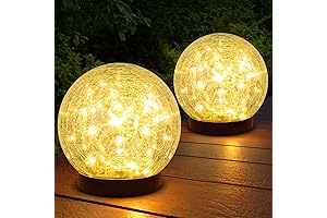 Solar Lights for Outside Table Top - Cracked Glass Ball Light Waterproof