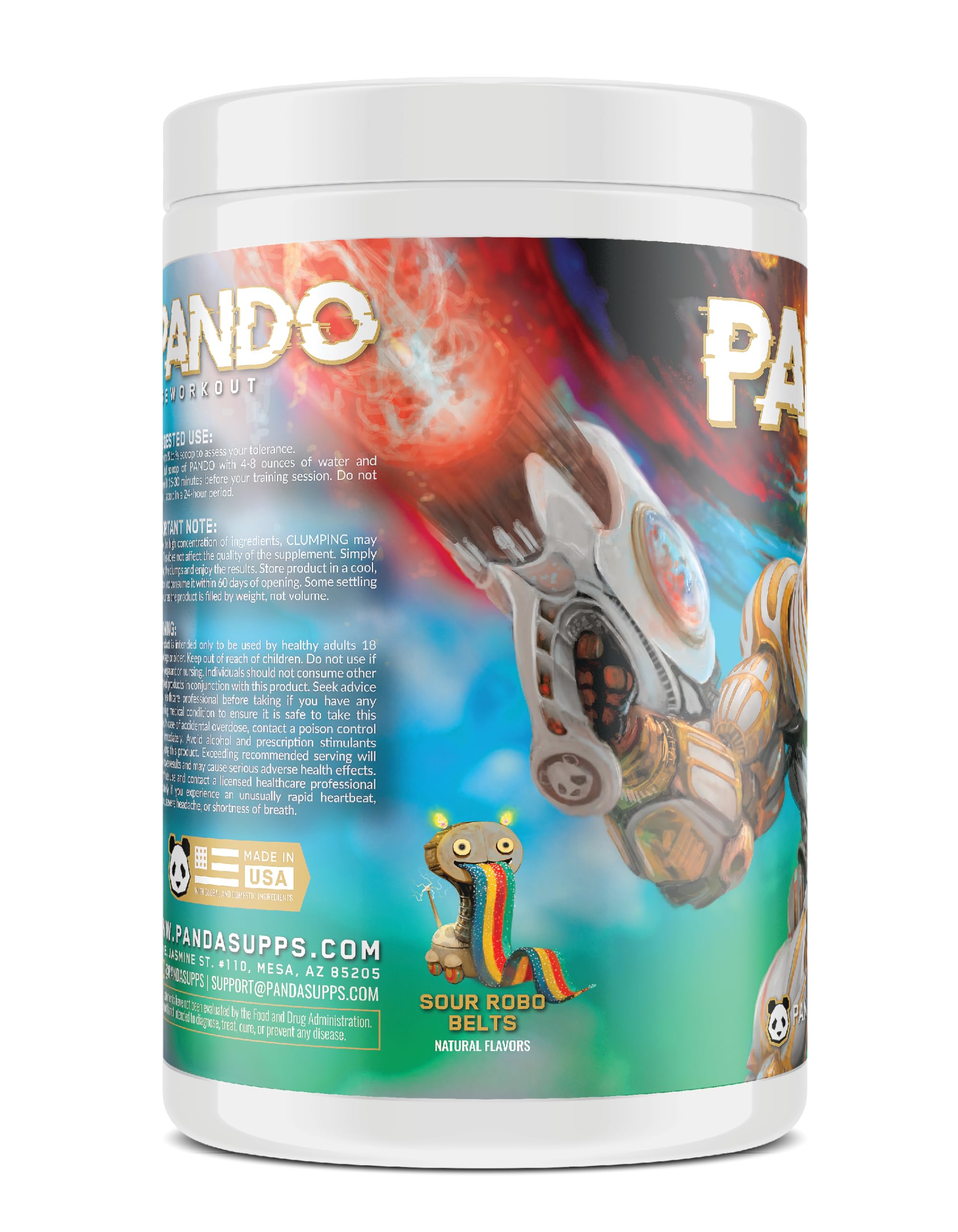 Underground Bio Labs Panda Supps: Pando Pre-Workout | 400mg Fast and Extended Release Caffeine | 6G L-Citrulline for Maximum Pumps and Endurance | 25 Servings (Sour Robo Belts) — Amazon image 5