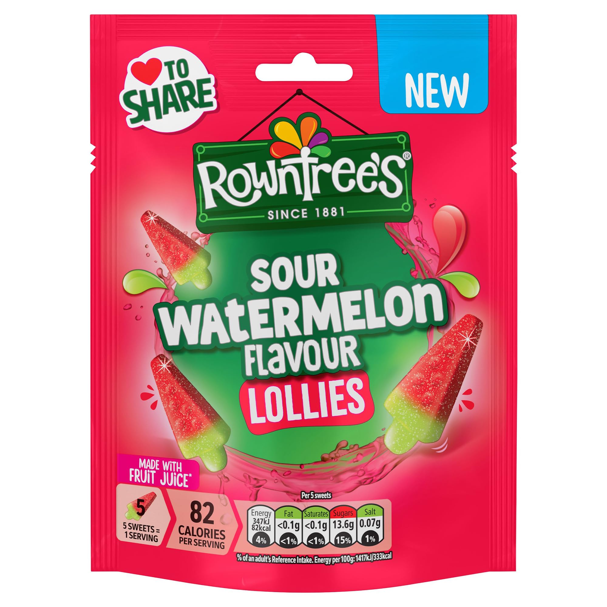Sour Watermelon Flavour Lollies Sweets Bag 130G Black Rowntree's