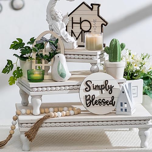 Hanobe Tiered Tray Stand Decorative: 3 Tier White Display Risers