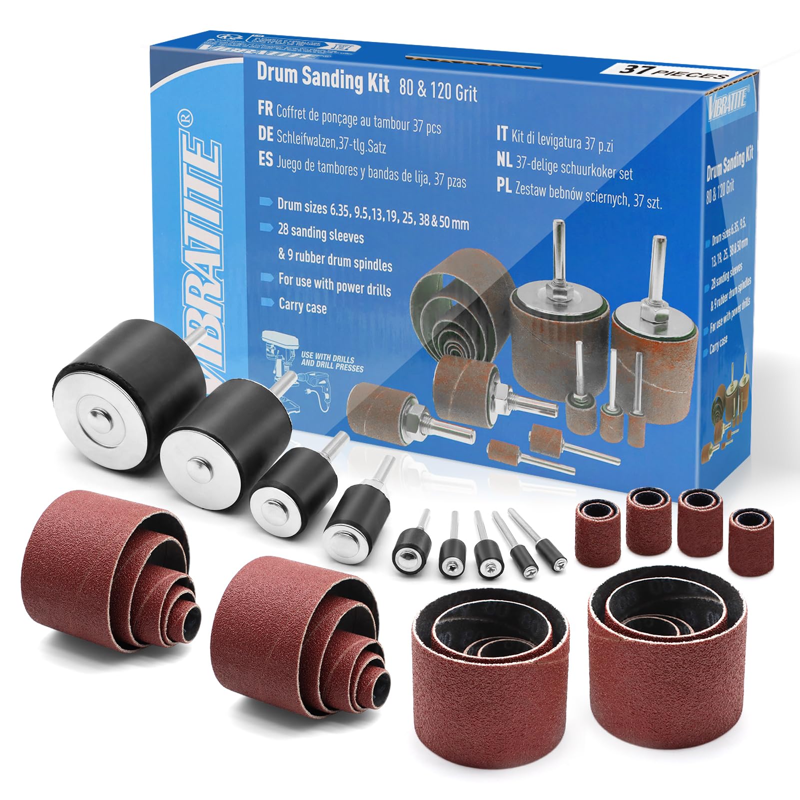 VIBRATITE Sanding Drum Kit - 20 Sleeves (80/120 Grit) -8
