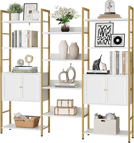 FACBOTALL Estantería triple ancha de 4 niveles, estantería industrial con 2 gabinetes de almacenamiento grandes, estante alto abierto para el hogar,