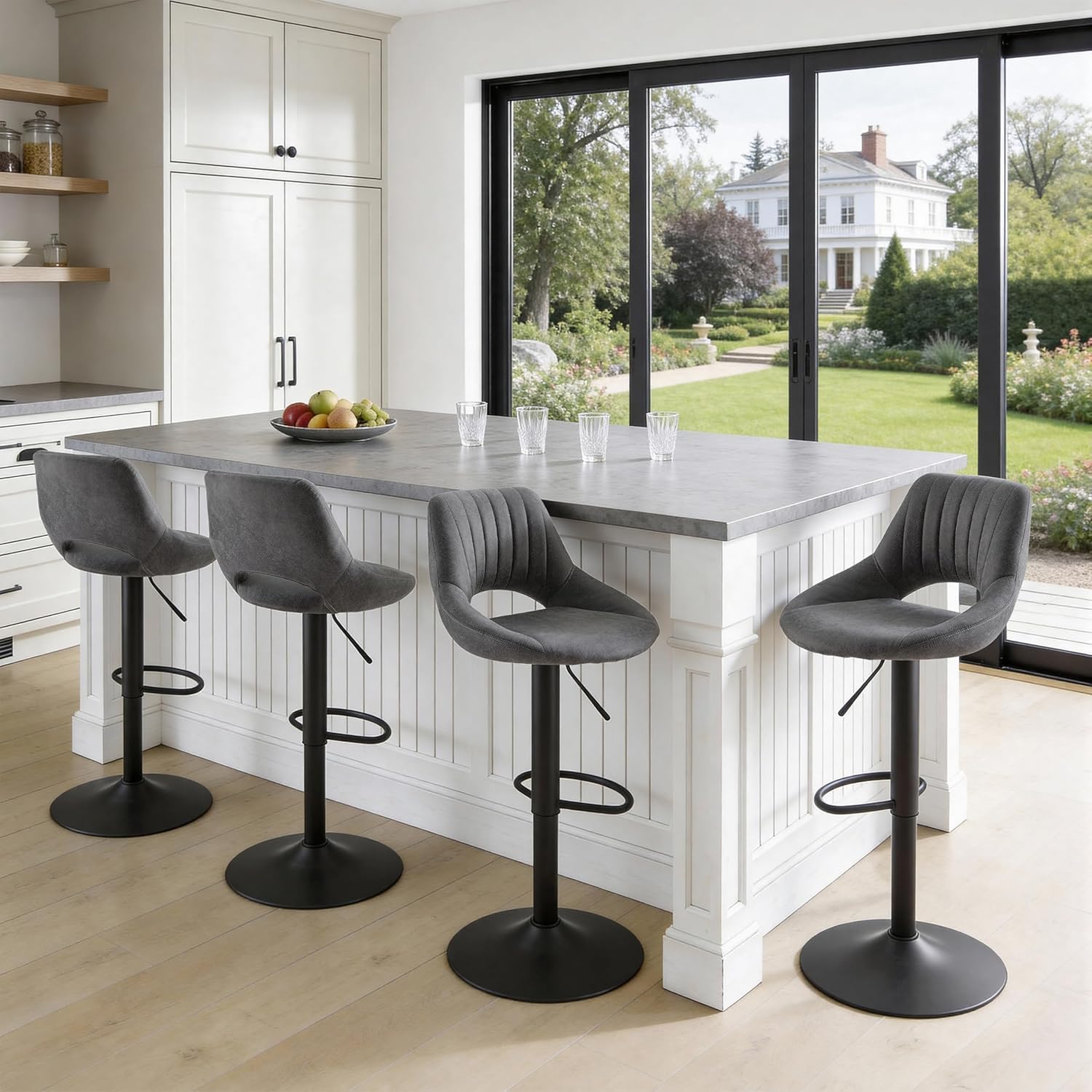 Fat Ant Bar Stools Set of 4 Adjustable Swivel Bar Chairs, Modern Counter Height Barstools with Backrest and Footrest, Armless Counter Stools for Kitchen Island Dining Room Pub Home, Grey