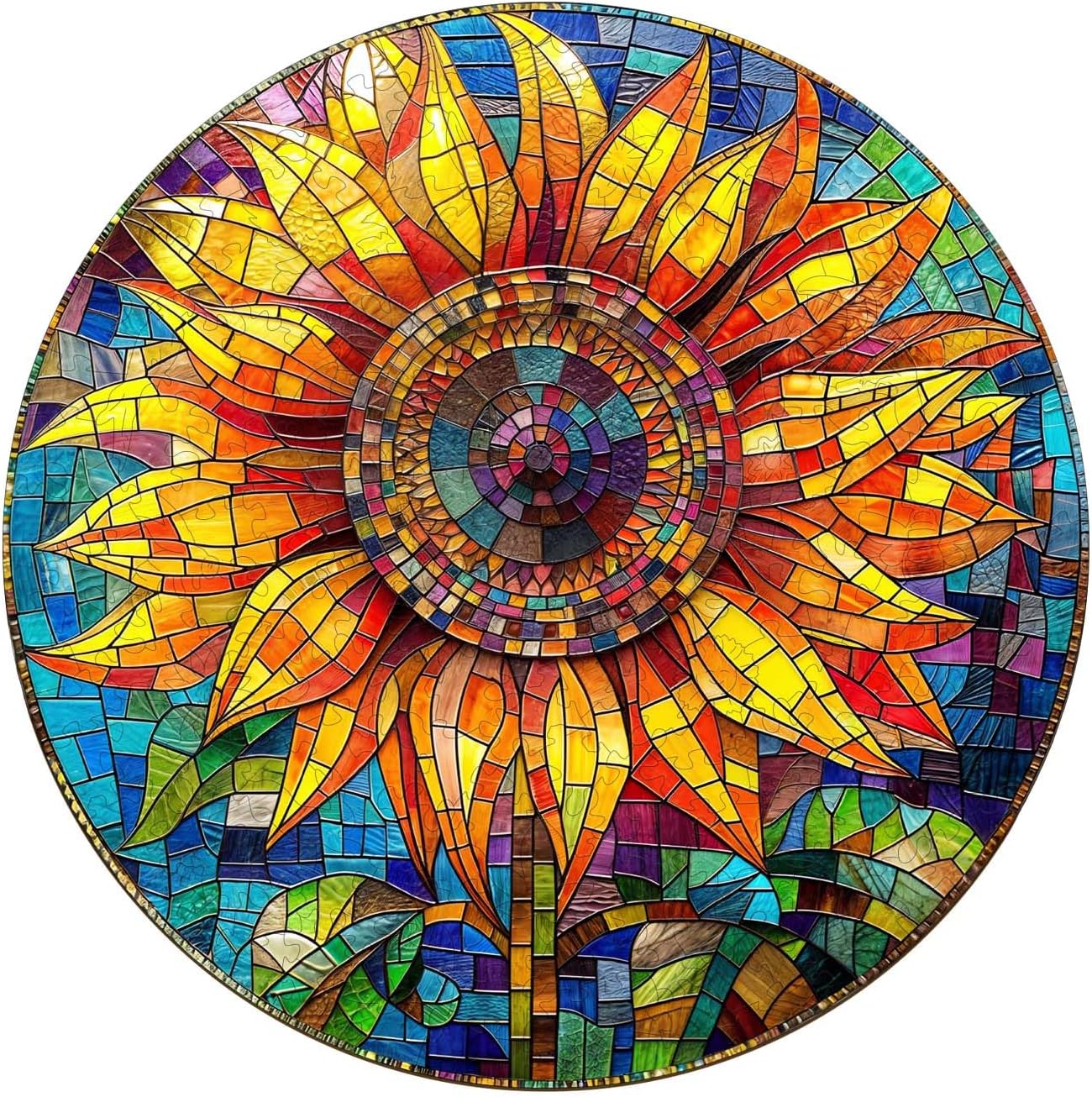 Wooden Puzzle for Adults, Stained Glass Sunflower Wood Puzzles Adult - Unique Animal Shape Wooden Jigsaw Puzzles for Adults - Birthday Gifts for Puzzle Lovers, Family Medium
