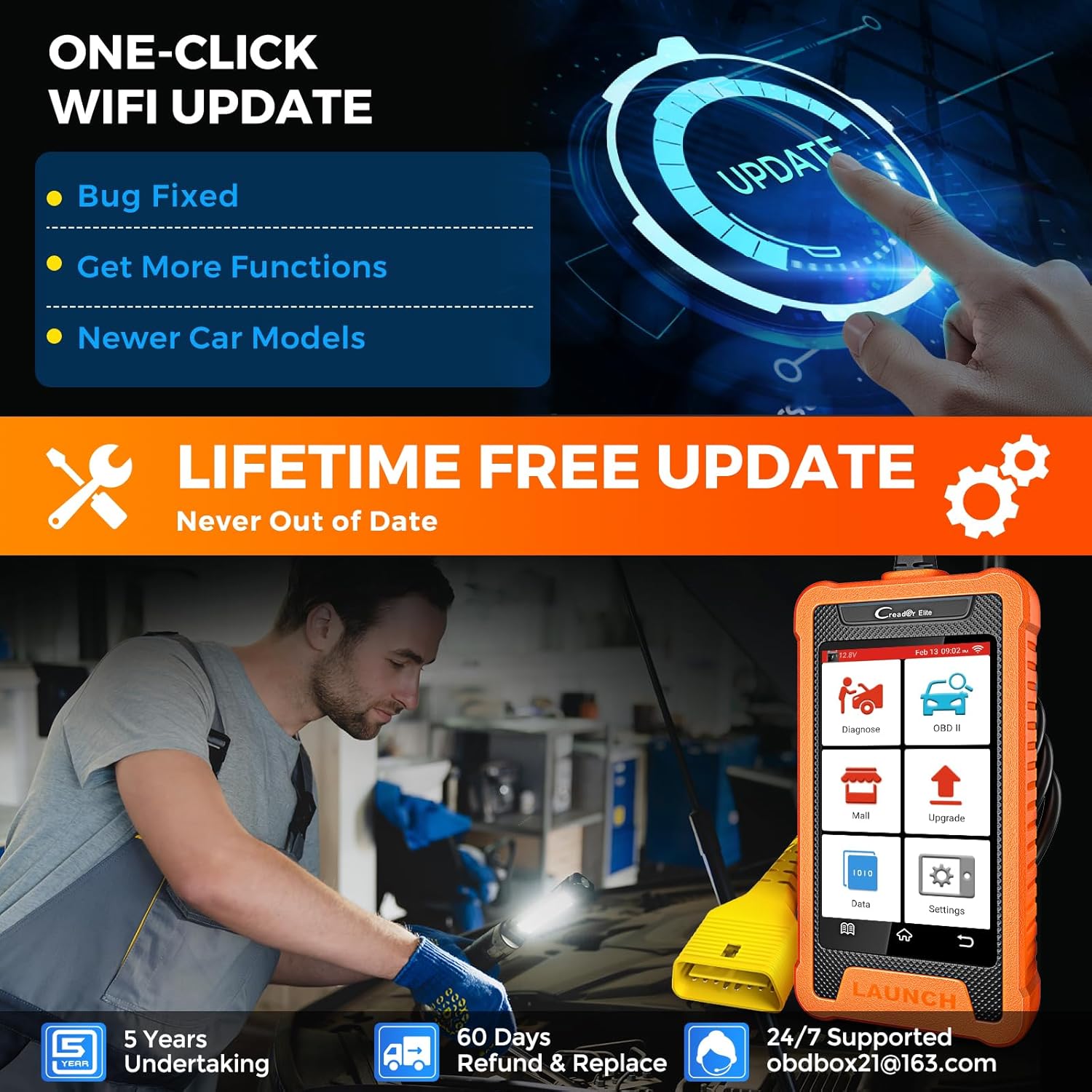 LAUNCH Creader Elite for Land Rover Jaguar OBD2 Scanner, 2026 Full System Bi-Directional Diagnostic Scan Tool, All Reset Services, Active Tests, Height Calibration, Auto VIN, Lifetime Free Update