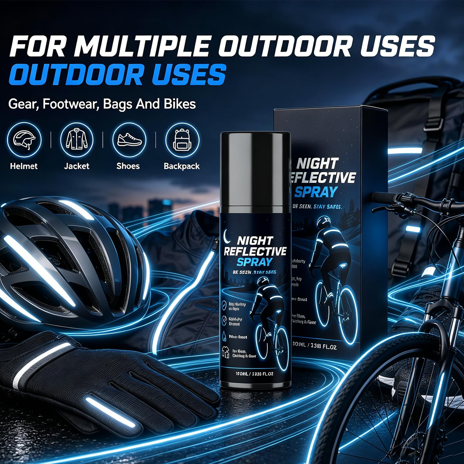 Nachtreflektierendes Spray, Night Reflective Spray Paint, Nighttime Cycling Reflective Spray, Schnelltrocknendes Reflektieren Nachtspray für Outdoor-Aktivitäten wie Radfahren und Laufen，5 Flaschen