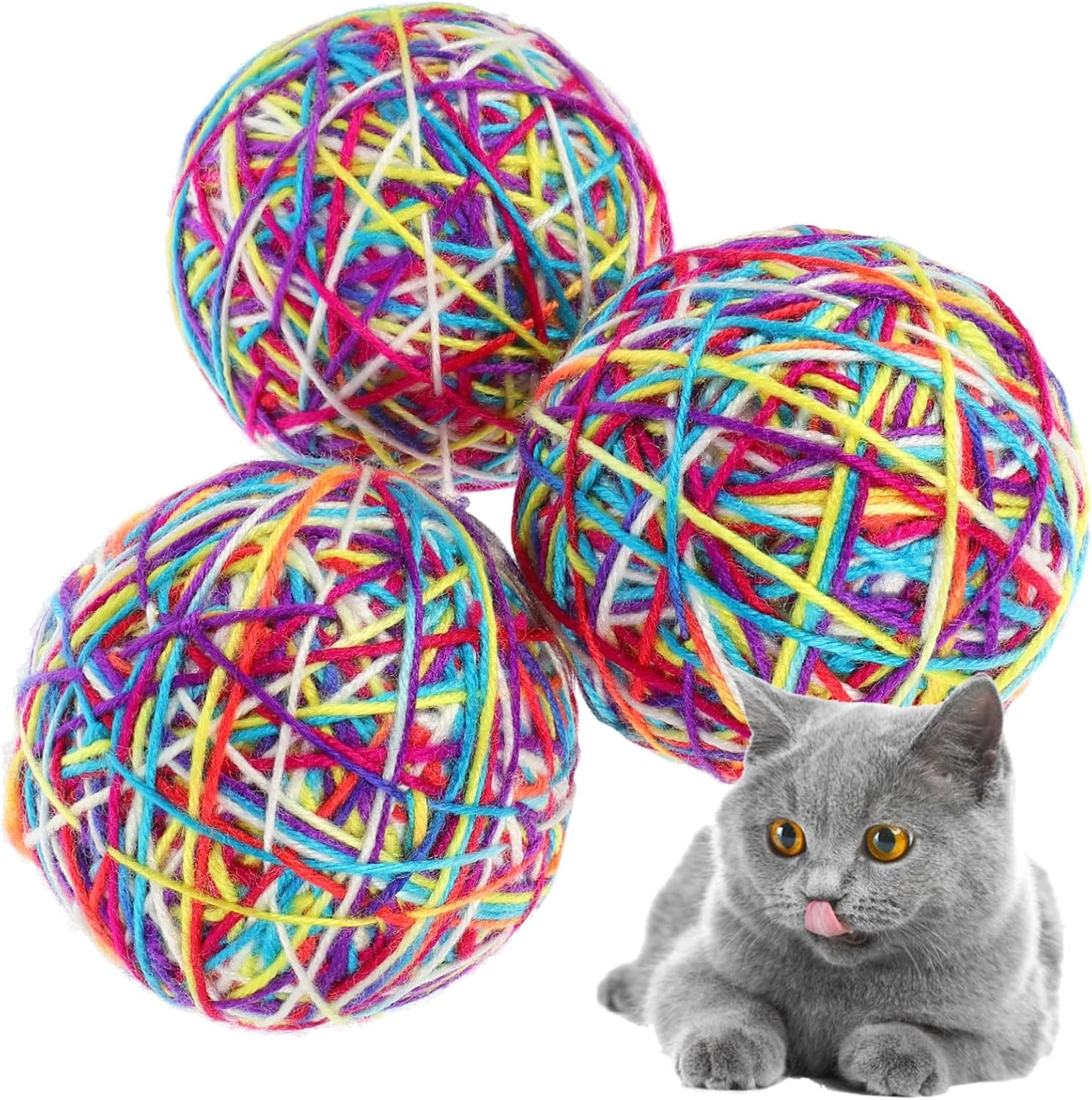 POPETPOP 3Pcs Wear Resistant Bite Resistant Cat Balls Colorful Interactive Kitten Playthings for Indoor Cats Exercise and Anxiety Relief