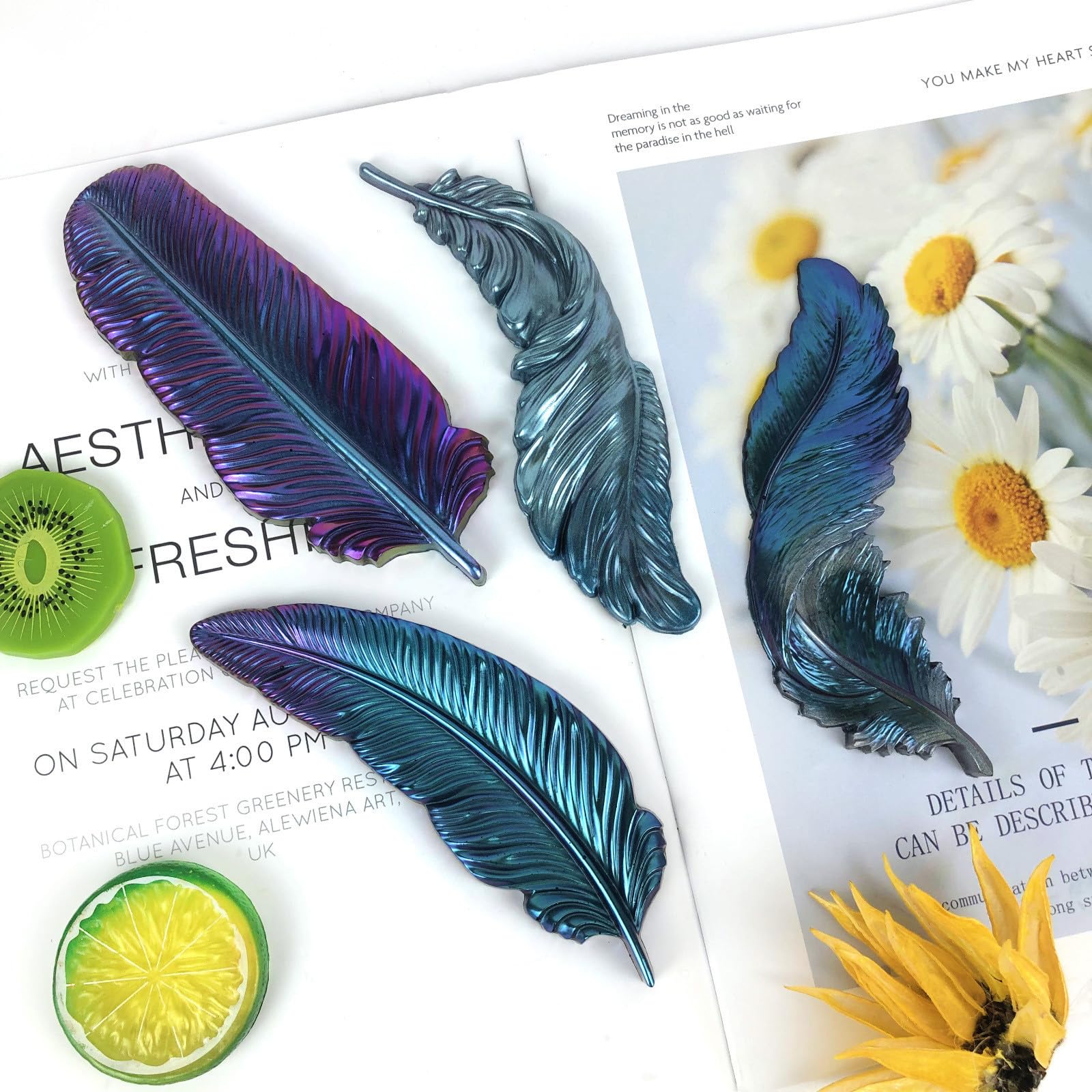 Xidmold 4pcs Feather Resin Molds, Feather Wall Hanging Epoxy Casting Mold, Wall Art Silicone Mold for Home Decor