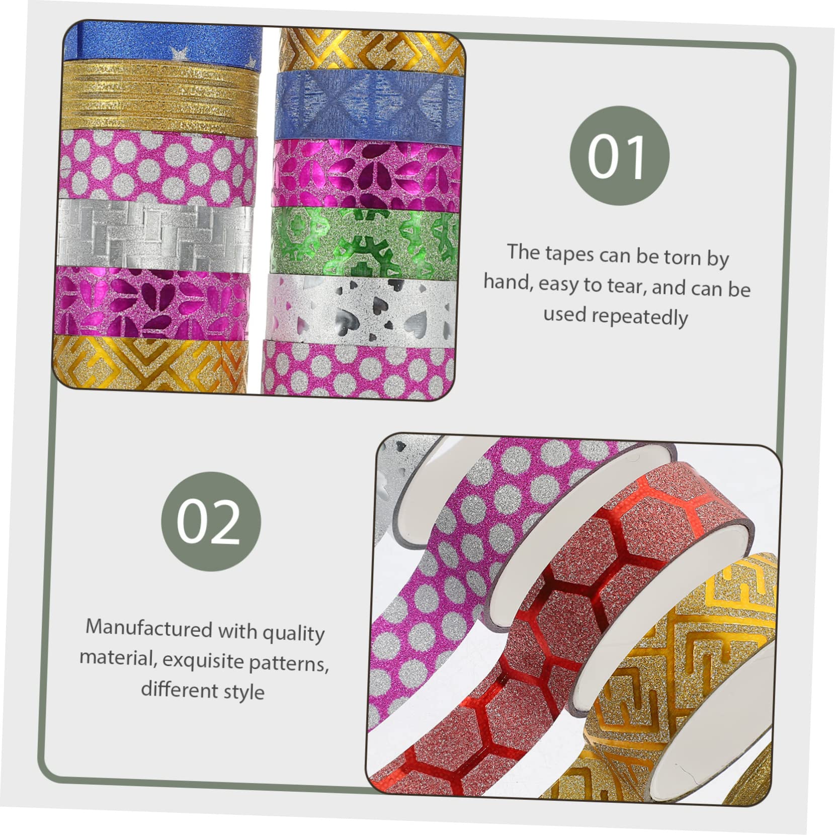 LALAFINA Nastro Washi Glitterato per Ragazzo Ragazza, 100 Pezzi Decorativi | Carta Motivo Delicato, per Journal e Planner, Set Portatile per Progetti DIY