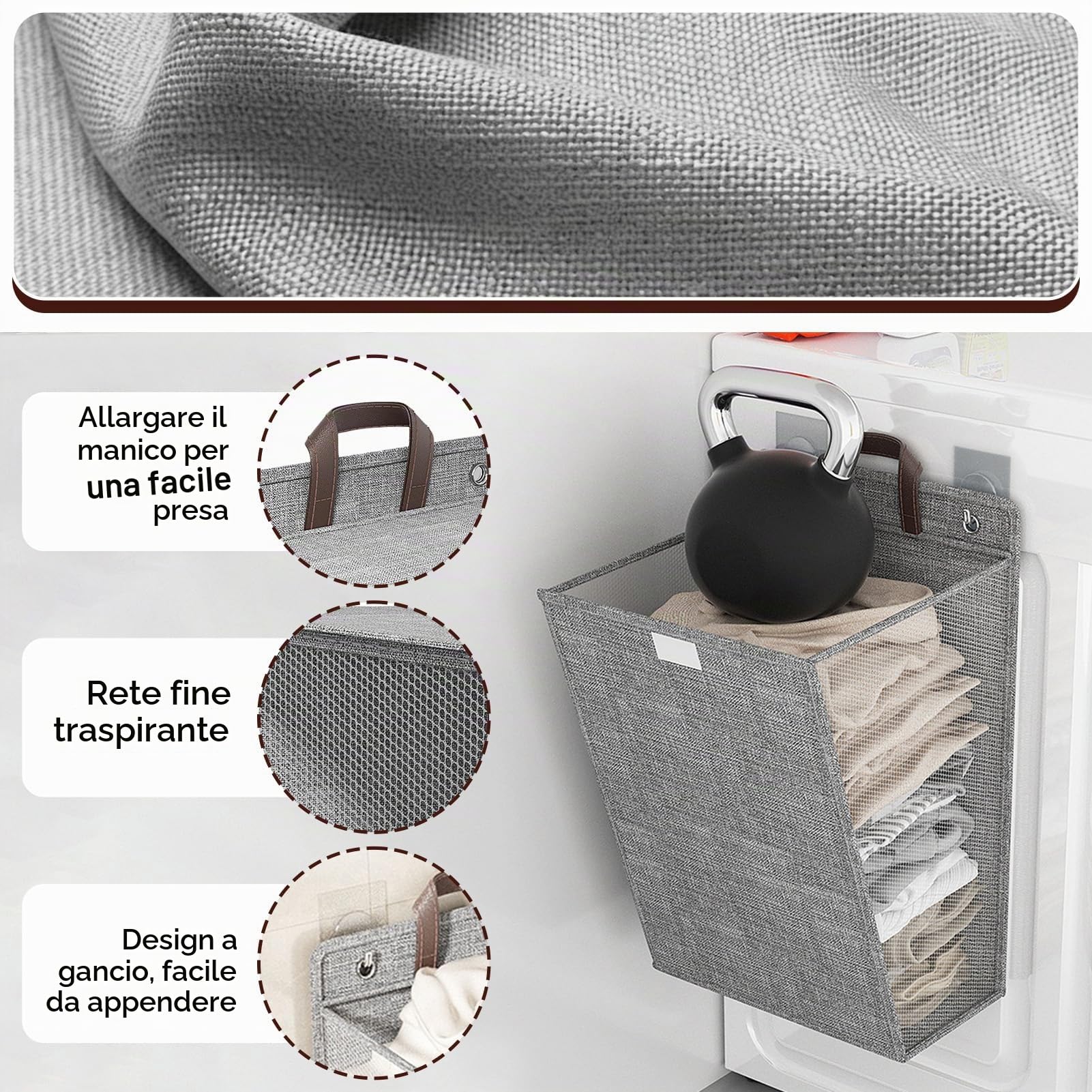 Cesto Per La Biancheria da Appendere al Muro, Cesti Per La Biancheria da Parete Pieghevoli Cesto Per La Biancheria da Appendere Cesto Per Armadio Pensile Portatile Per Armadio(Large-Grigio)