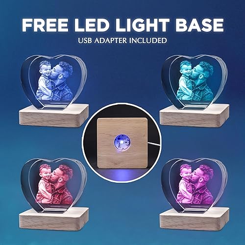 Miniatura 6 de 3D LovePix Foto de cristal 3D personalizada, base de luz multicolor y caja de regalo incluida, foto personalizada de cristal grabado con láser 3D