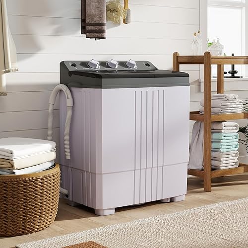 Miniatura 37 de Giantex Lavadora portátil, capacidad de 20 libras, lavadora de 12 libras y giratoria de 8 libras, compacta para apartamento RV, gris y blanco