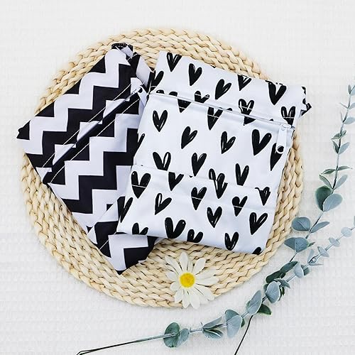 Miniatura 2 de 2 bolsas de tela para pañales húmedos y secos, impermeables, reutilizables, con dos bolsillos con cremallera, para viajes, playa, piscina,