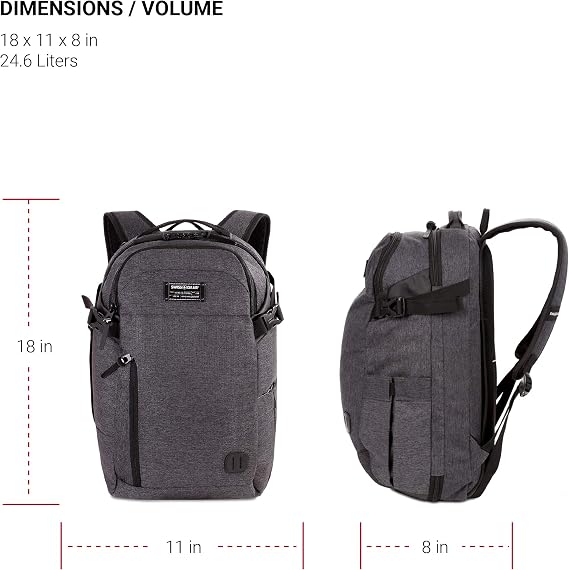SwissGear Hybrid Travel Laptop Backpack, Heather Grey, 18-Inch