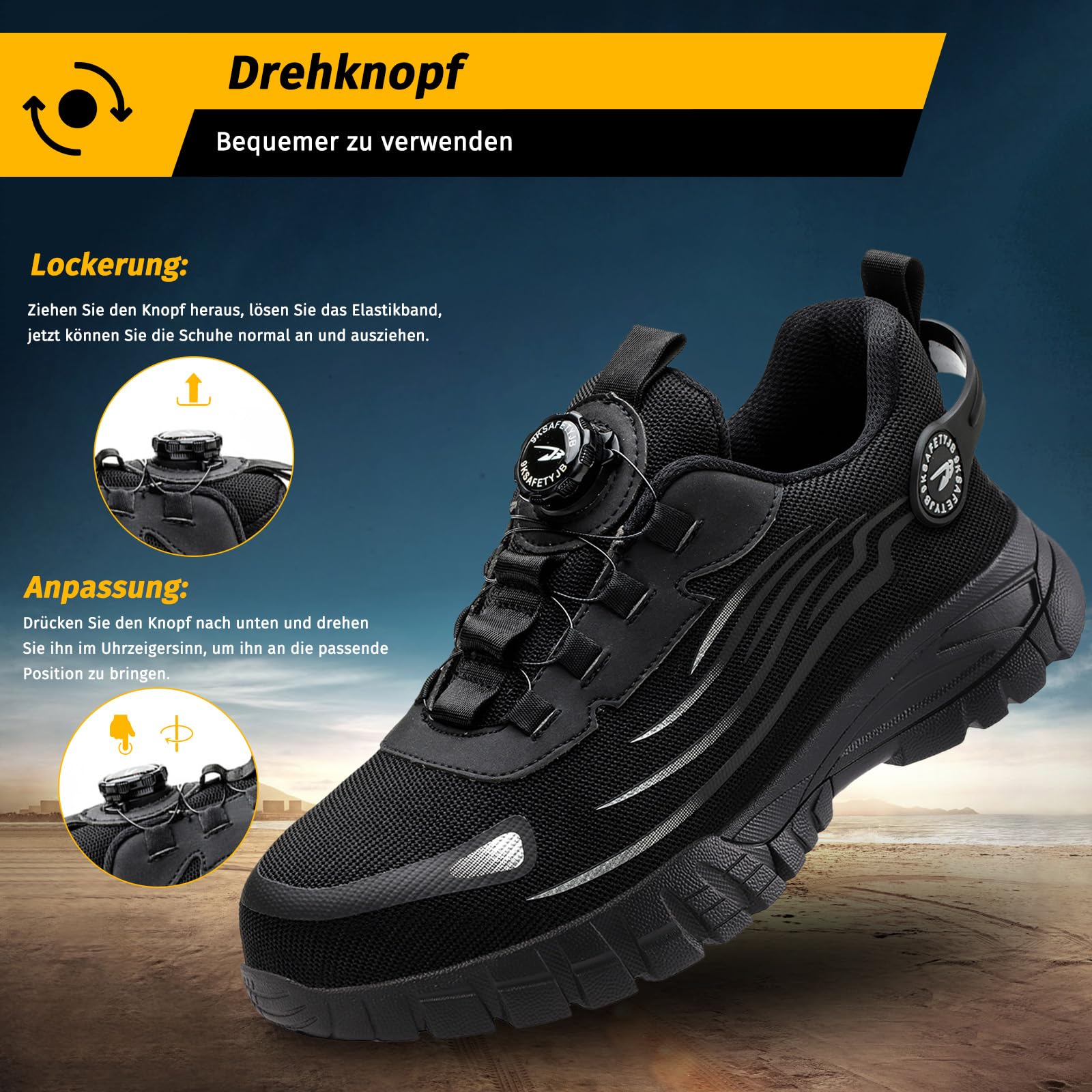 FOGOIN Werkstein pro Arbeitsschuhe, Sicherheitsschuhe Herren Explorer 3.0 | Atmungsaktive Arbeitsschuhe Damen mit Stahlkappe Leicht & Sportlich für Schnellverschluss Drehverschluss