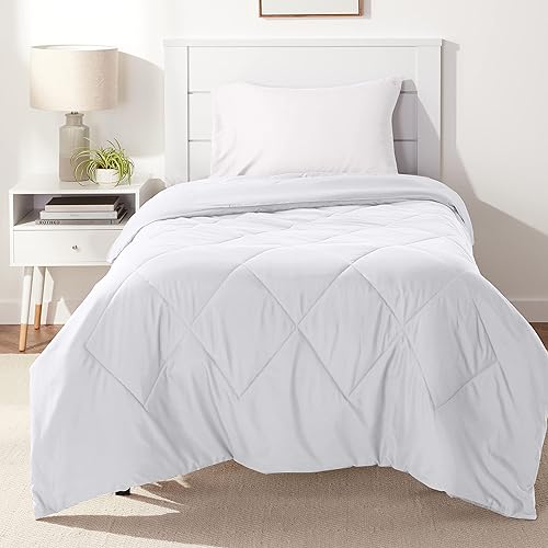Amazon Basics Reversible Lightweight Microfiber Comforter Blanket, Twin/Twin XL, White/White