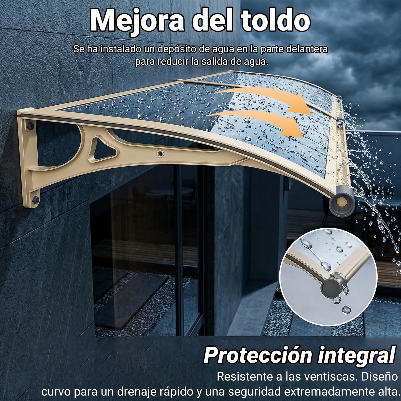 Marquesina para Puerta 60×180cm, Marquesina para Puerta de Entrada, Toldo Exterior de Policarbonato y Aluminio, Protección contra Lluvia, Nieve y Sol, Fácil Instalación
