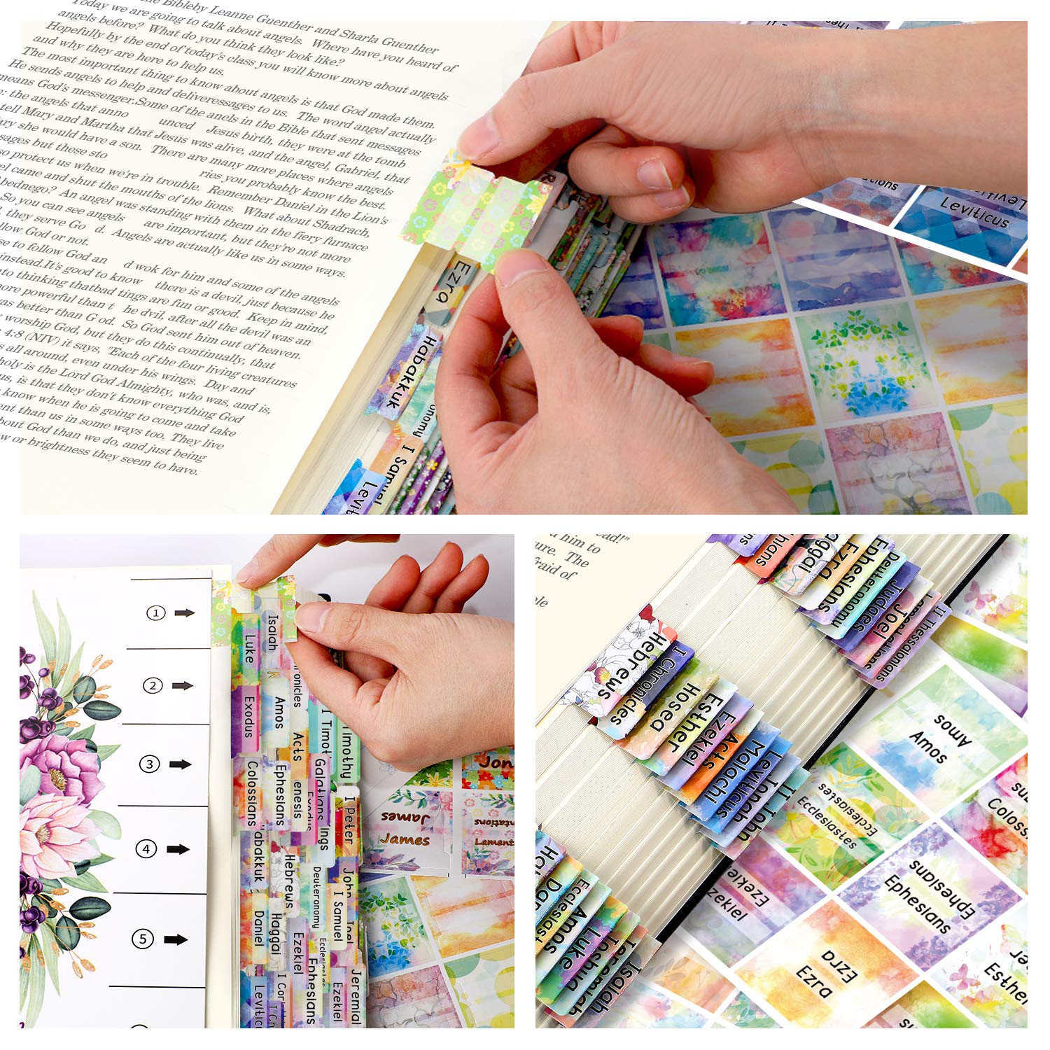 204 Pcs Bible Tab,132 Colorful Floral Tabs, Laminated,72 Blank Tabs