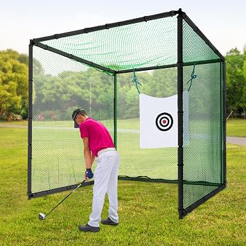Golf Simulator Enclosure 11x8FT, Heavy Duty Golf Net with HD Dual-Layer Impact Screen & Side Barriers, Foam-Padded Frame Indoor Hitting Cage for Home Garage Studio Practice Swing Anywhere