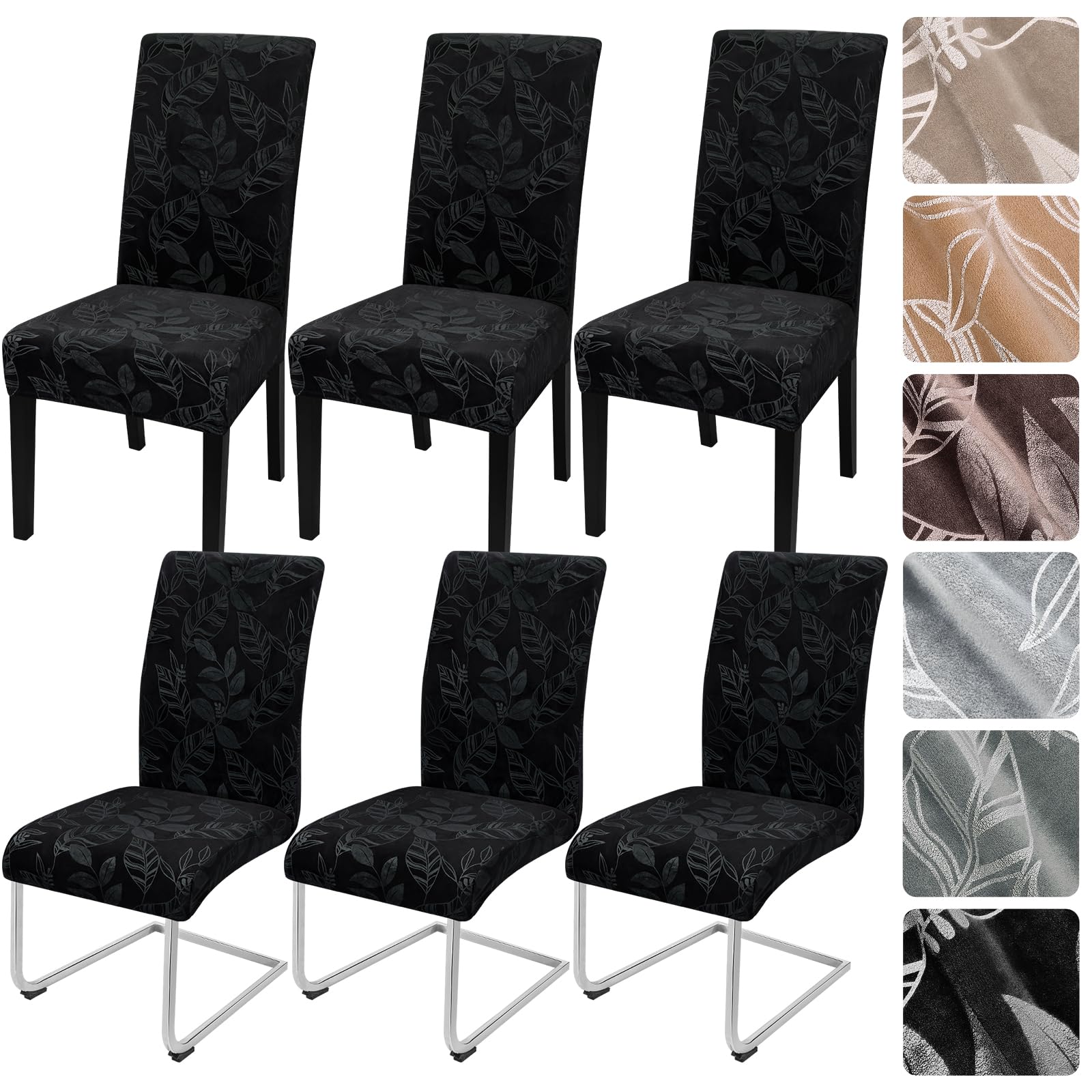Alishomtll Dining Chair Covers Set of 6 Stretch Velvet Chair Slipcovers Elastic Washable Covers for Swing Chair Removable Chair Protector for Dining Room Kitchen Banquet Wedding Party (Black 6psc)