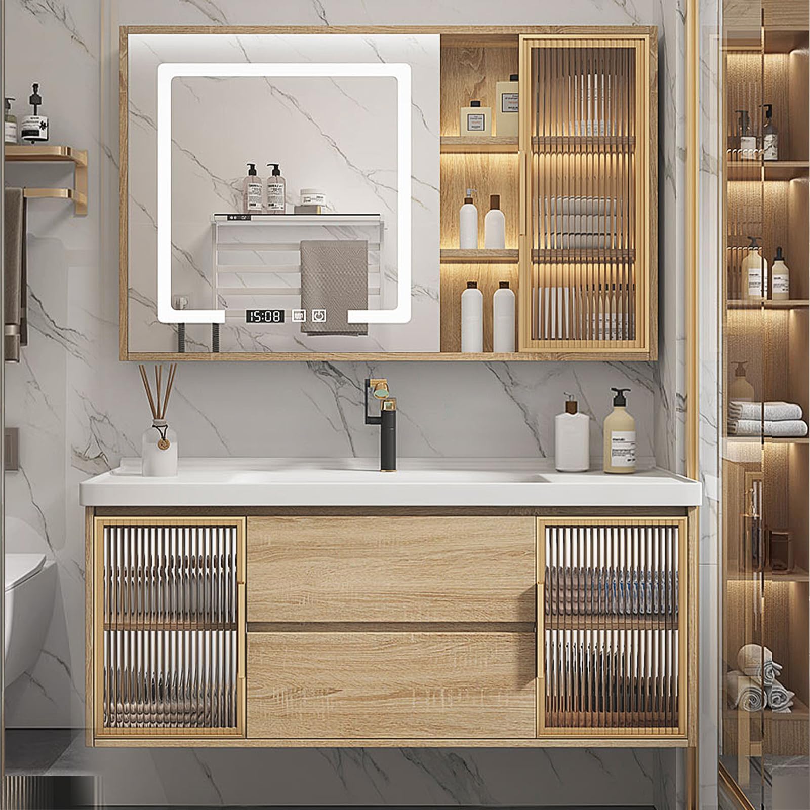 Amazon.com: NAIROLET Bathroom Vanity Set - Floating Vanity with Striped ...