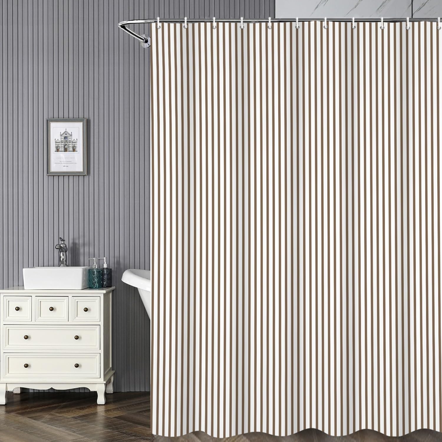 Photo 1 of Umpoo Brown Stripes Shower Curtain, 72x72 Inch