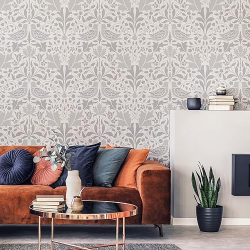 Miniatura 2 de NAKLEO Plantilla de pared de plástico reutilizable  23.2 x 37.4 in  23 x 37 pulgadas  William Morris Floral Birds  Gran fondo de pantalla repetitivo
