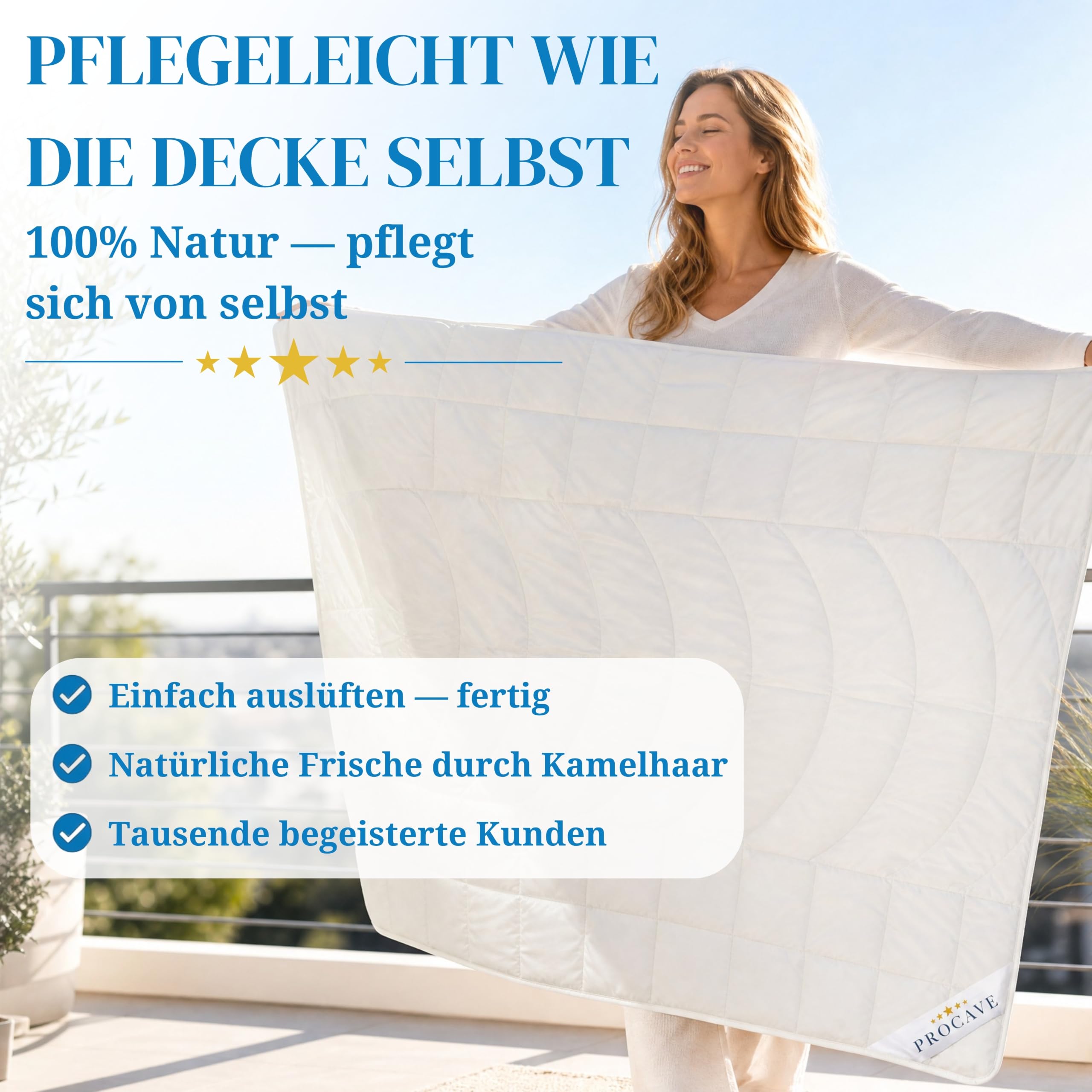 PROCAVE Edredón de Calidad de Camello Exquisito para el Verano, 200 x 200 cm, Ligero edredón de Verano, Manta de Pelo de Camello, Transpirable y Regula el Calor, 100% Fabricado en Alemania