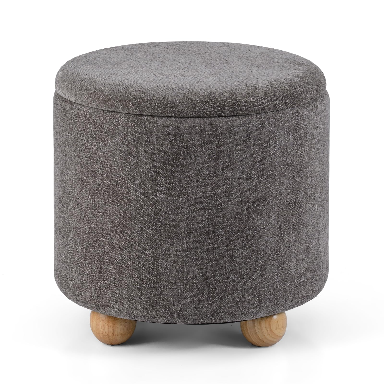 GIANTEX Sitzhocker mit Stauraum, Fußhocker rund aus Chenille-Stoff mit Deckel, Rutschfesten Holzbeinen, Schminkhocker für Wohnzimmer, Schlafzimmer, bis 150 kg belastbar, Φ 44,5 x 44,5 cm (Grau)