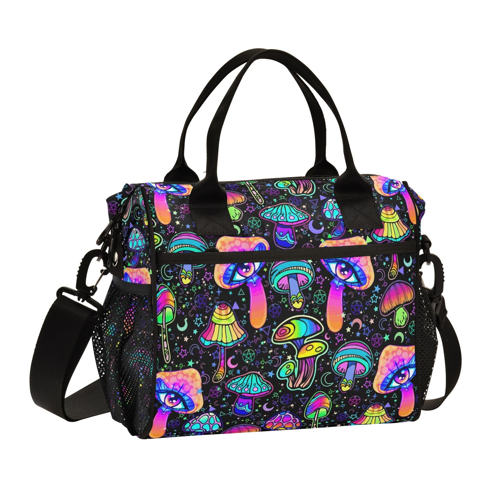 Magic Mushrooms Lunch Bag & Lunch Box for Women with Adjustable Shoulder Belt Insulated Portable Lunch Tote Bag Cooler Bag for Girls Travel Office