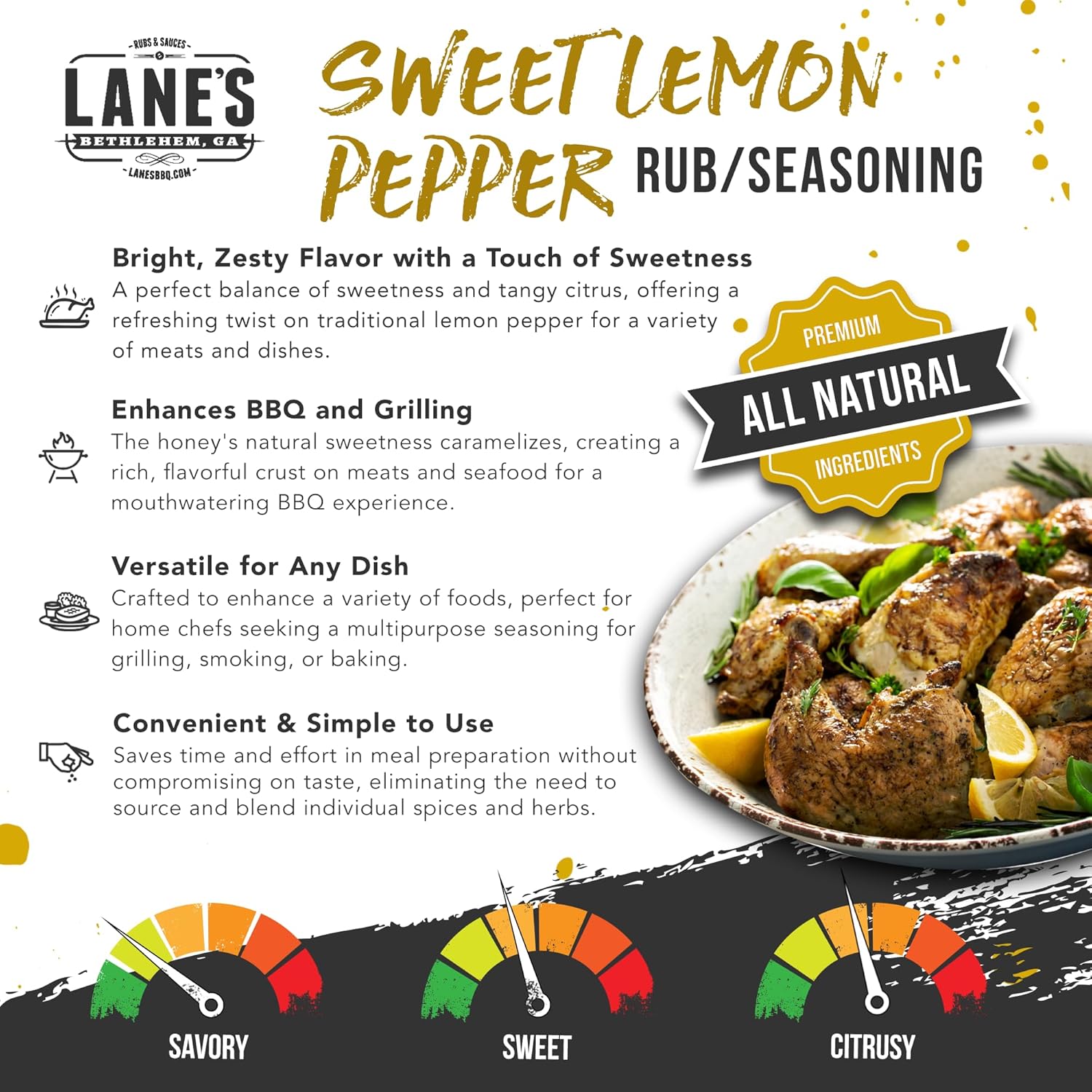 Lane's Sweet Lemon Pepper Seasoning, All-Natural Lemon Seasoning Blend with Citrus, Lemon Pepper Powder, and Honey, Made in USA, 2 Lbs