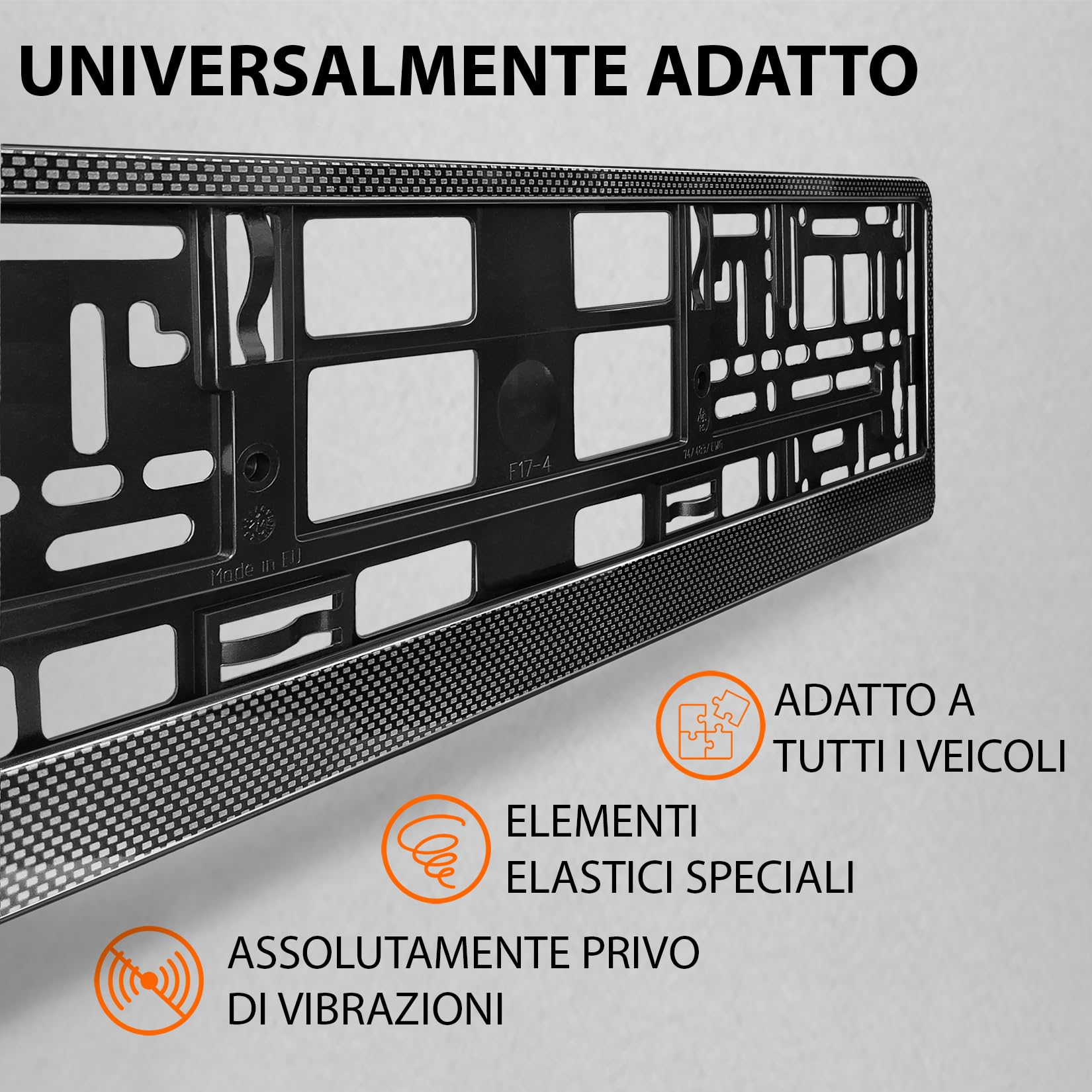 Portatarga Auto - Supporto Targa - [semplice, durevole e sicuro] - 8 viti - 520x110 mm - Carbonio effetto - Porta Targa - adatto a qualsiasi auto - per targhe italiane omologate - Fissaggio per Targa