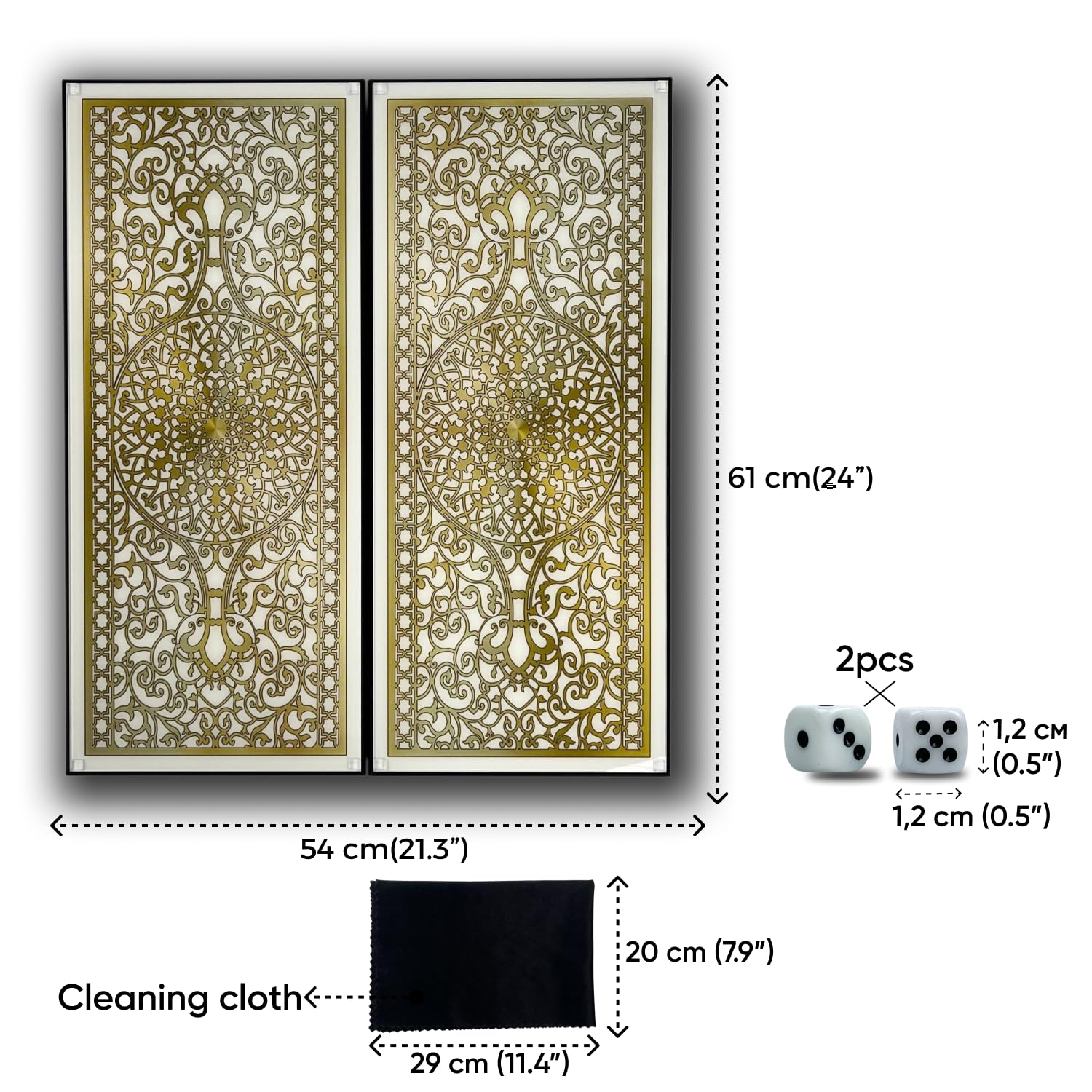 Ensemble de luxe Backgammon en verre – Édition Royal White & Gold – Jeu de société exclusif avec verre trempé et cadre en aluminium – Coffret élégant design baroque