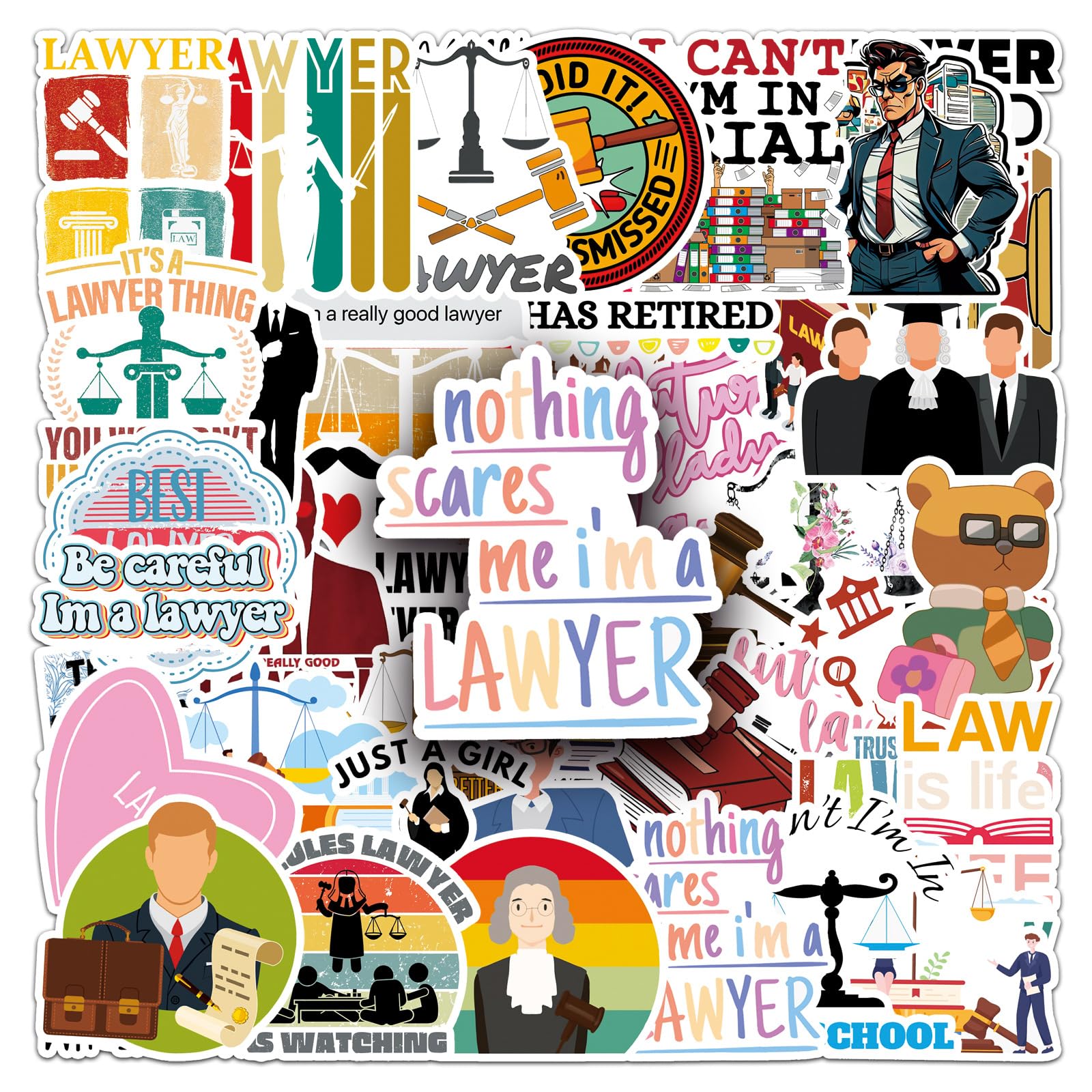 50 Stück Rechtsanwalt Aufkleber Pack Lawyer Sticker Set wasserdichte Vinyl Sticker für Laptop Kinder Autos Motorrad Fahrrad Skateboard Gepäck Koffer Computer Aufkleber Graffiti Decal