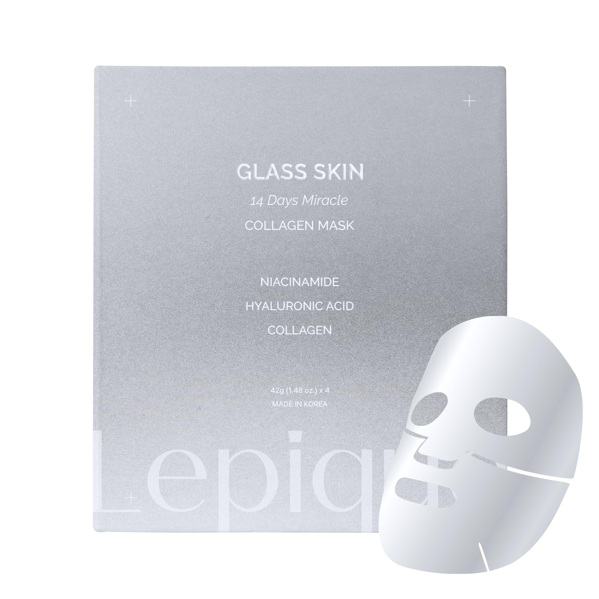 Glass Skin 14Days Miracle Kolagenowa maska nocna 42 g x 4 EA, wyższa zawartość surowicy, kwas hialuronowy, serum niacynamidowe, koreańska maseczka na twarz