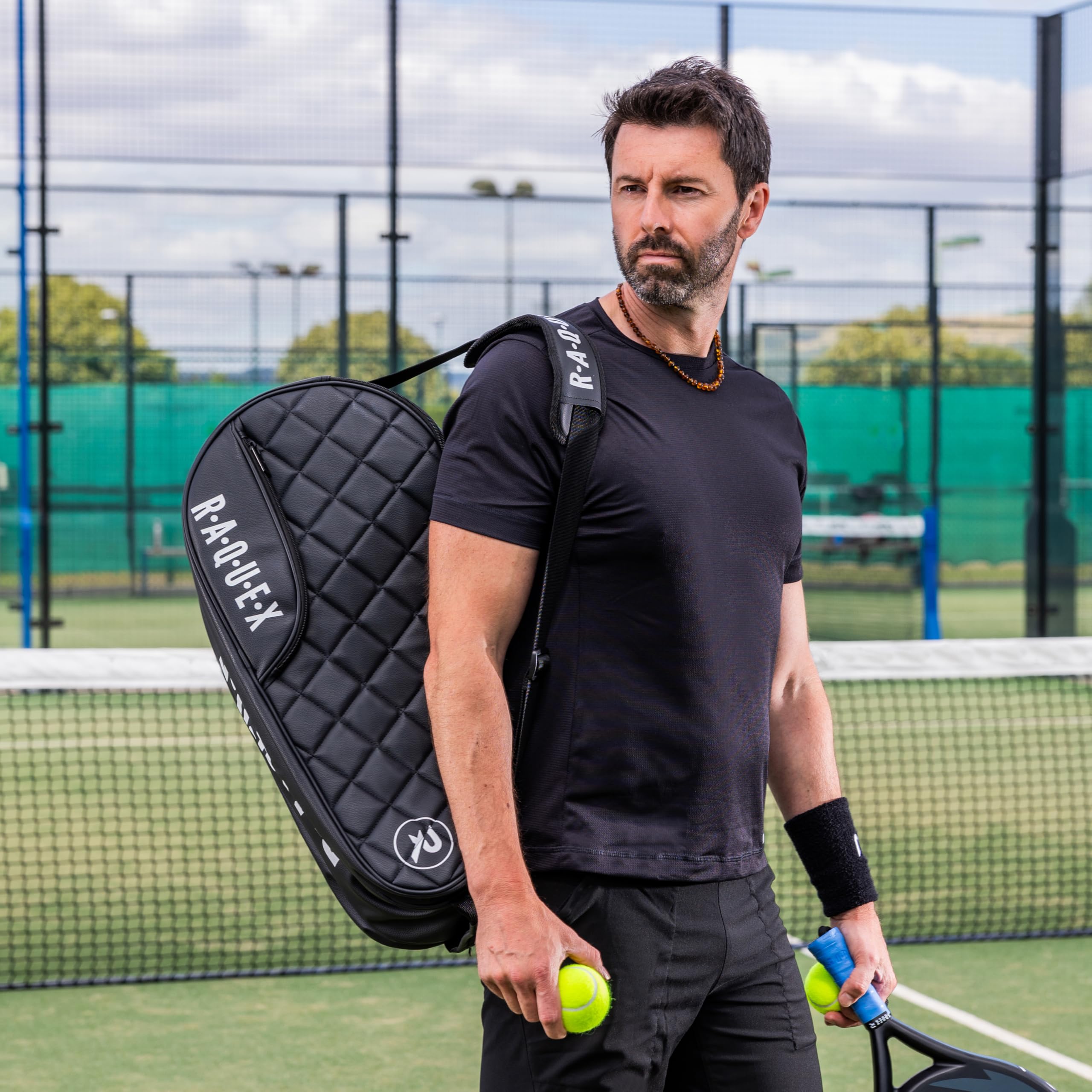 Raquex Elite gesteppte Padelschlägertasche (bis zu 4 Schläger) – Blau oder Schwarz – Padeltasche aus Kunstleder für Herren und Damen. Gepolsterte Padelschläger-Schutztasche – luxuriöses Padel-Geschenk