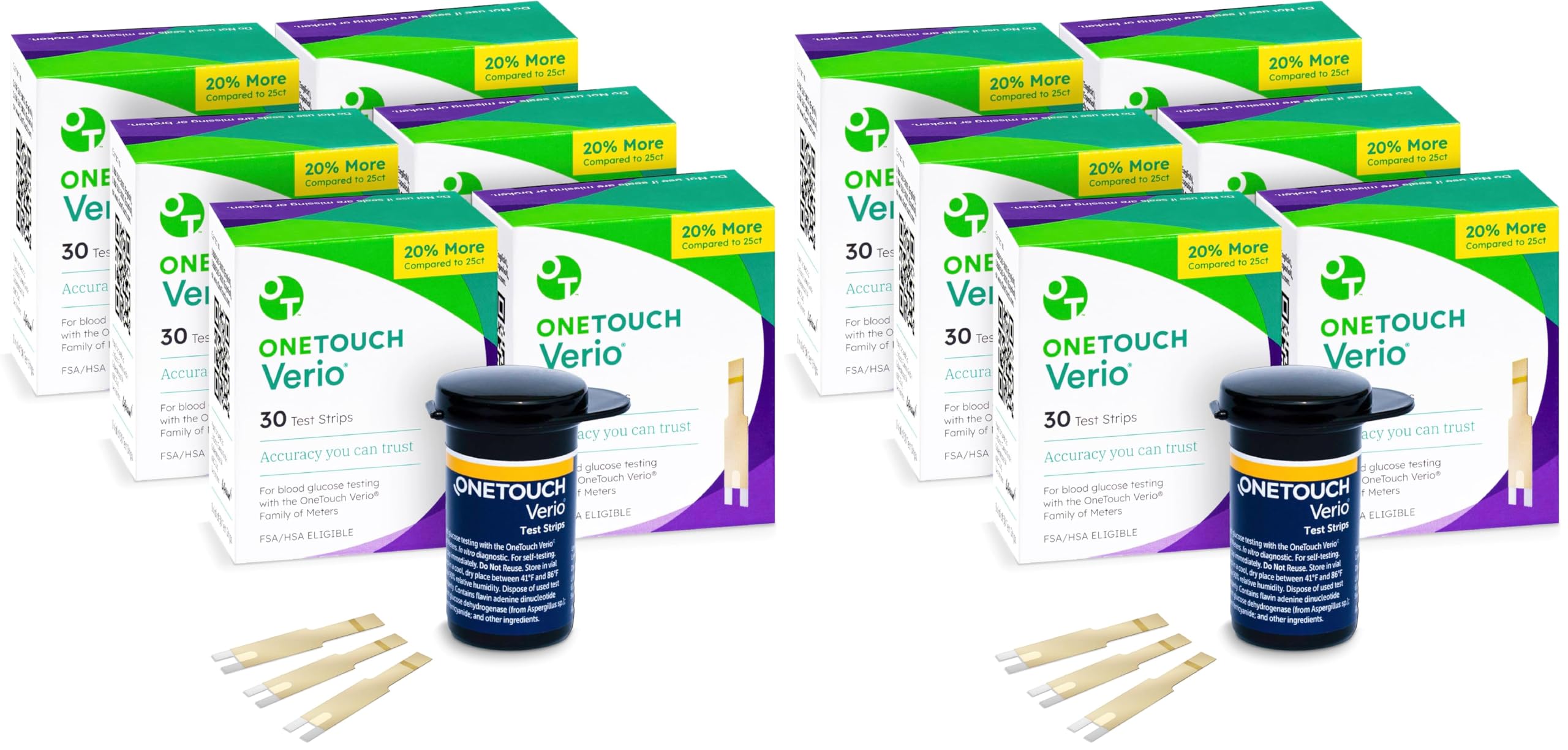 OneTouch Verio Test Strips for Diabetes Value Pack - 180 Count - for Blood Sugar Monitor - Home Self Glucose Testing - 6 Boxes, 30 Strips Per Pack (Pack of 2)
