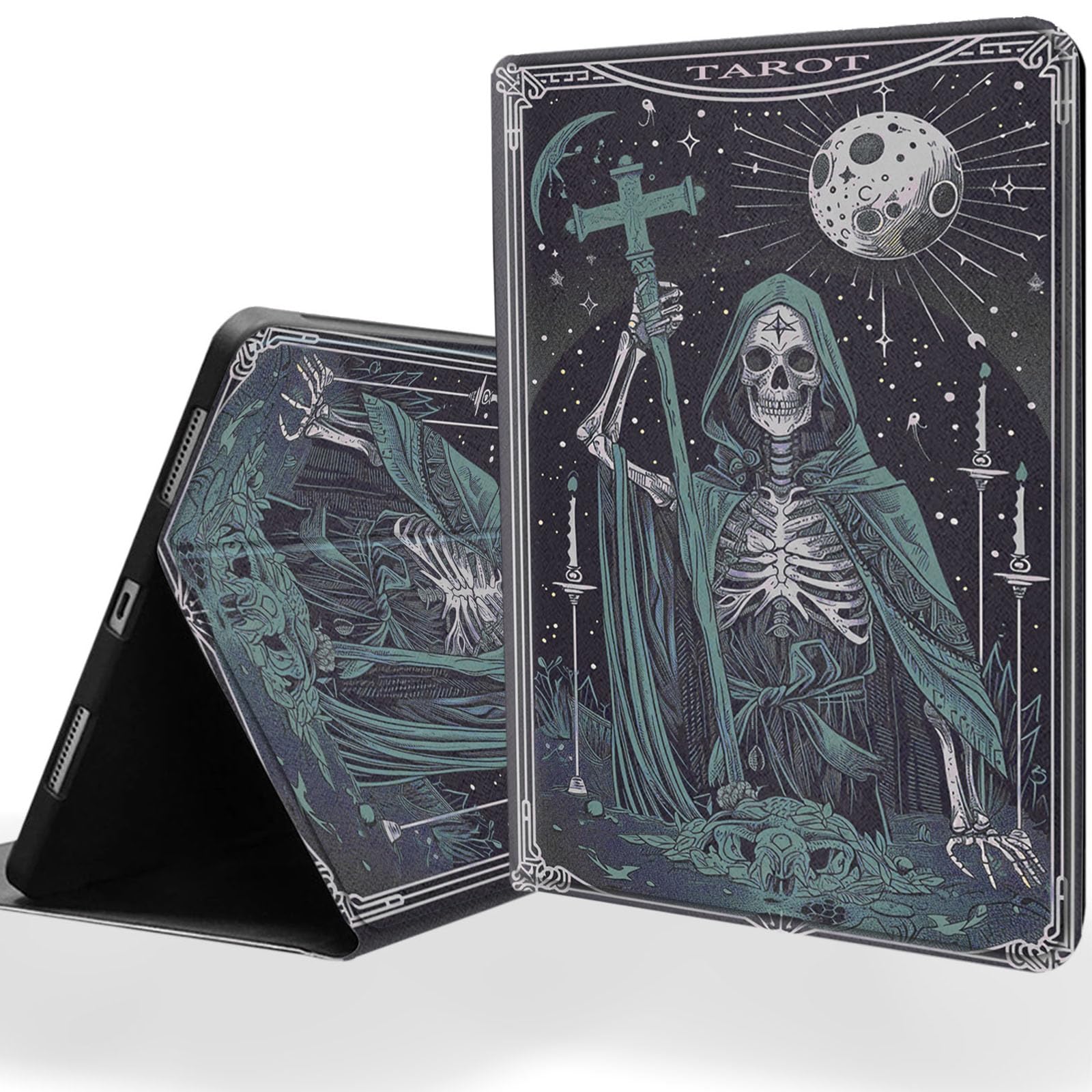 DSRGRGFDJ Tablet Case for iPad 9th/8th/7th Generation 10.2 Inch with Magnetic Auto Wake/Sleep and Multi-Angle Adjustable Stand Cover - Skeleton Tarot