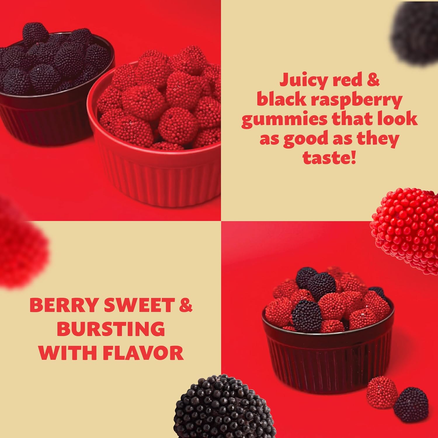 Berries Gummy Candy | 1-Pound Bag | Crunchy Raspberry and Blaberry Chews