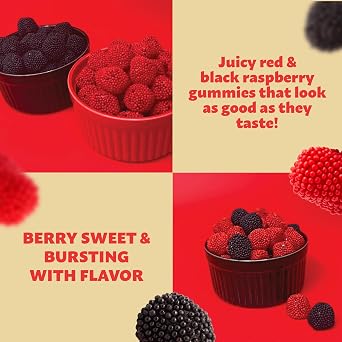 Berries Gummy Candy, Raspberry & Blackberry Crunchy Gummies, 1 Lb Bag