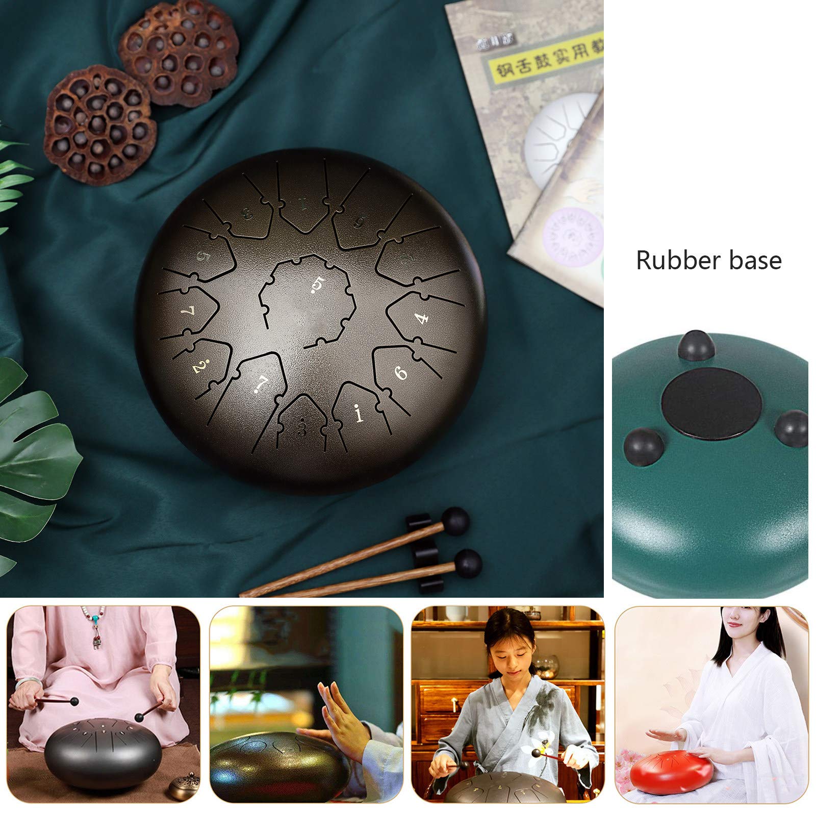 Bęben językowy 12 cali 13 notatek Instrument perkusyjny Handpan Drum Instrumenty perkusyjne stalowe z torbą, książką muzyczną, młotkami, białym