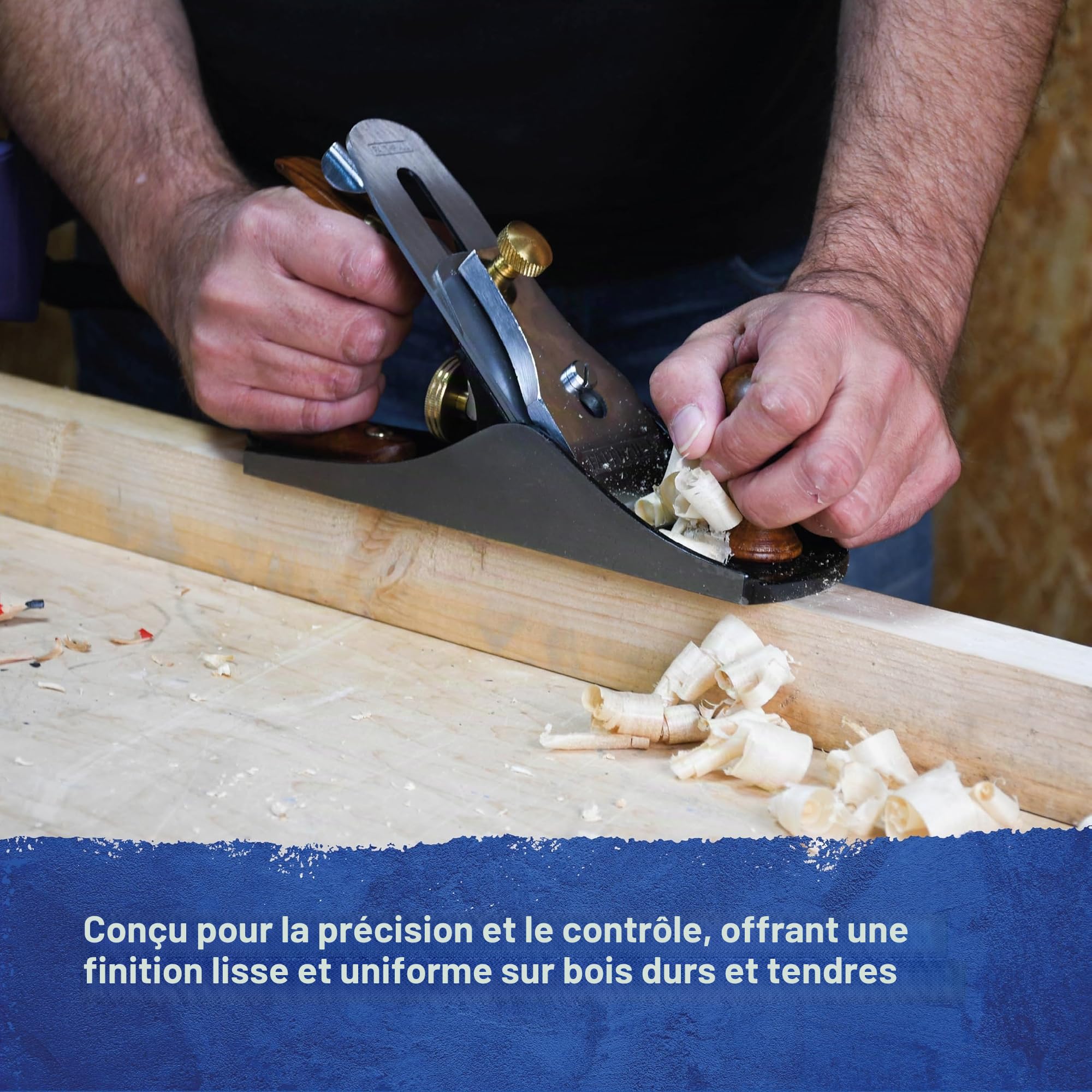 Rabot de finition Faithfull n° 3 – Rabot à bois en fonte usinée avec précision pour bois durs et tendres, ébénisterie, menuiserie et lissage