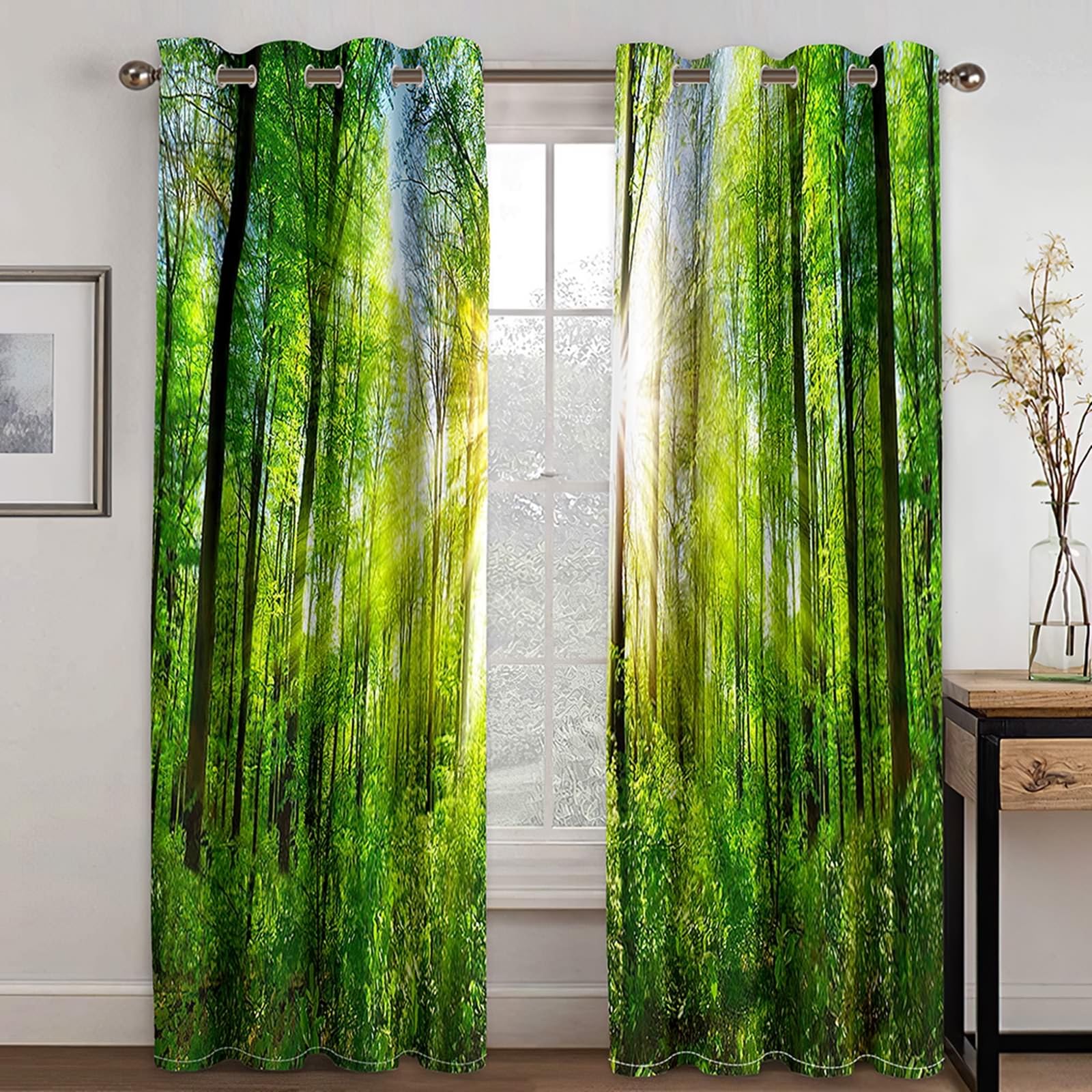 Gualiy Lot de 2 Rideau Salon, Rideaux Occultant Chambre Moderne Paysage Arbres et de Soleil Rideaux 137x214cm