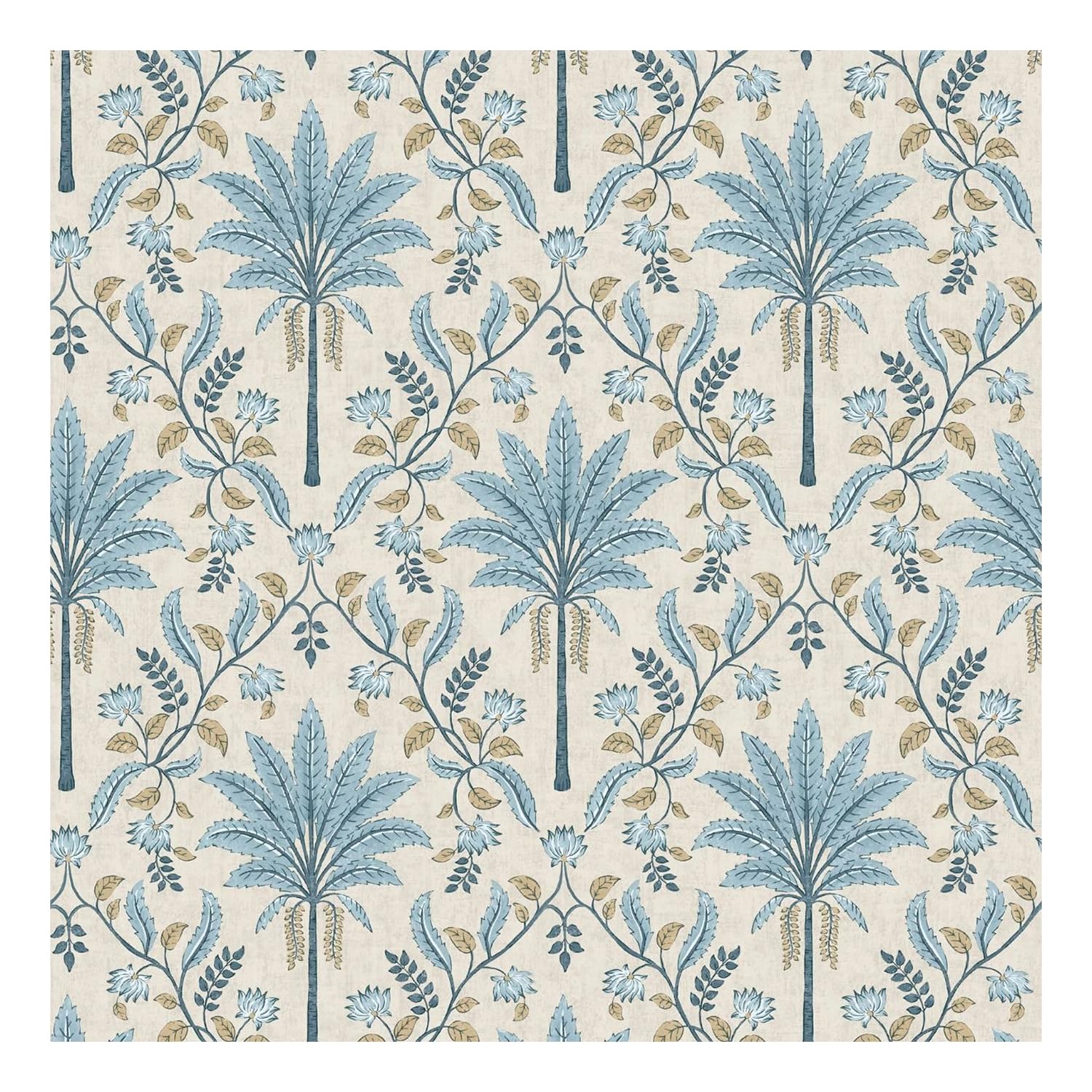 Palm Trellis Geometric Leaves Wallpaper - Tropical Leaves Trees Botanical Naturistic - Stylish Trendy Feature Wall Blue Holden 13751