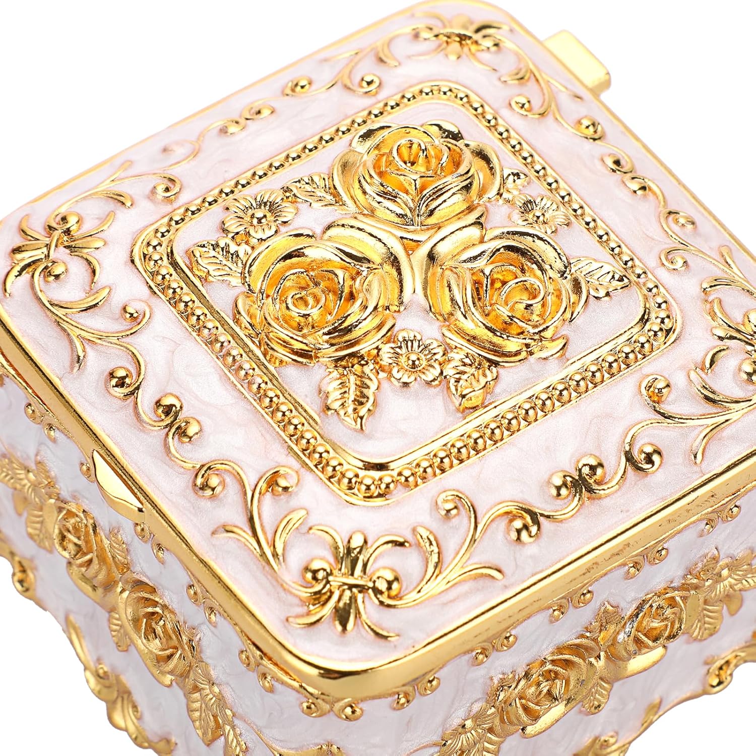 Hipiwe Vintage Jewelry Box Trinket Organizer Enameled Metal Treasure Chest Ring Holder Earrings Storage Case Decorative Keepsake Box Gift for Women, Small 3"x3"x2.4" - Image 6