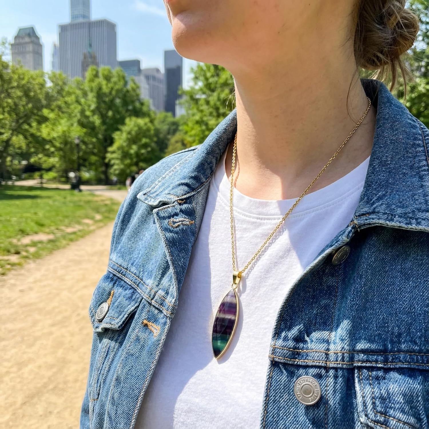 Fluorite Crystal Necklace, Healing Spiritual Jewelry Gemstone Necklace for Women, Trendy Handmade Stone Pendant Necklace - Image 3