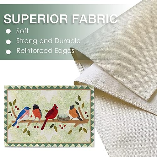 Miniatura 3 de Seliem Juego de 4 manteles individuales con ramas de árbol de Spring Birds - Cardenal Bluebird Bullfinch para mesa de comedor, decoración de cocina
